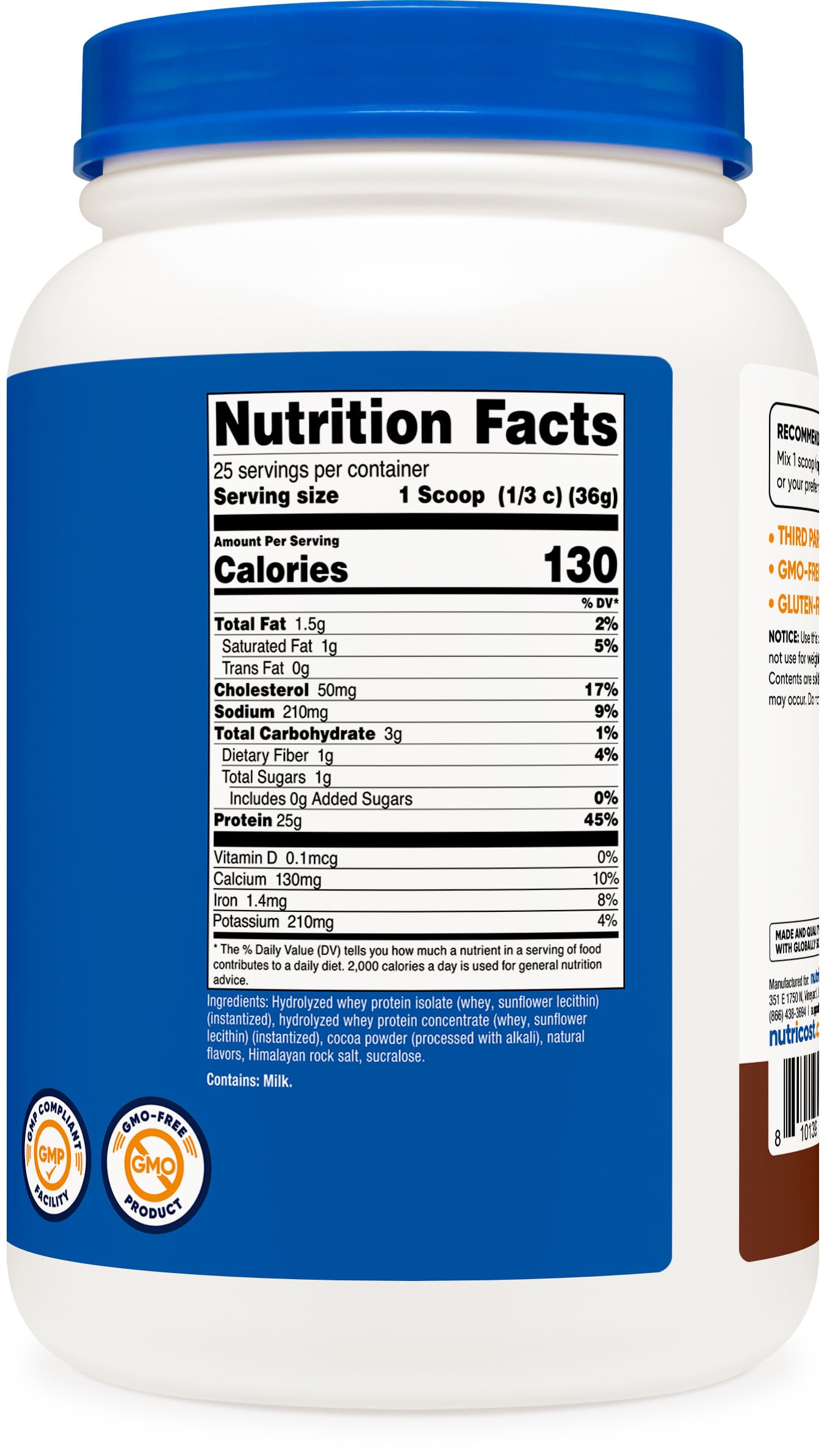 Nutricost protéine whey hydrolysée chocolat, shake onctueux après l'effort.