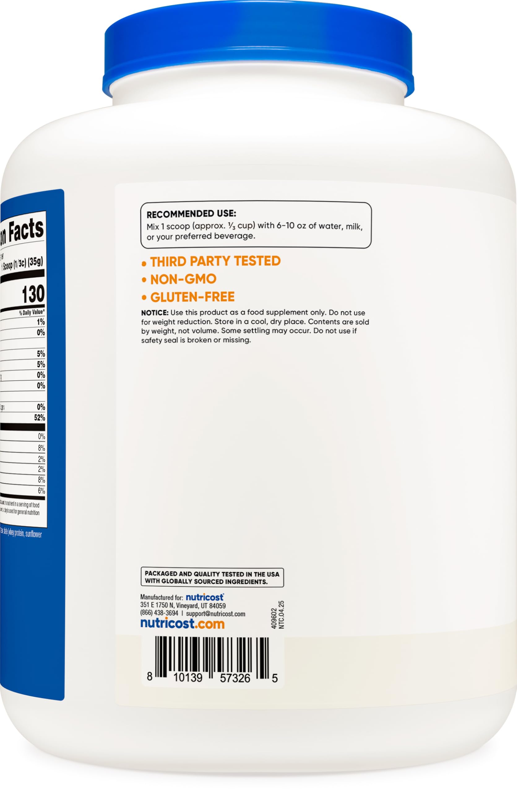 Nutricost Whey Isolat Gras Naturel — étiquette Casher et Halal, sans gluten