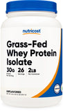Nutricost Whey Isolate nourrie à l’herbe, bouteille 2lbs, parfait pour shakes.