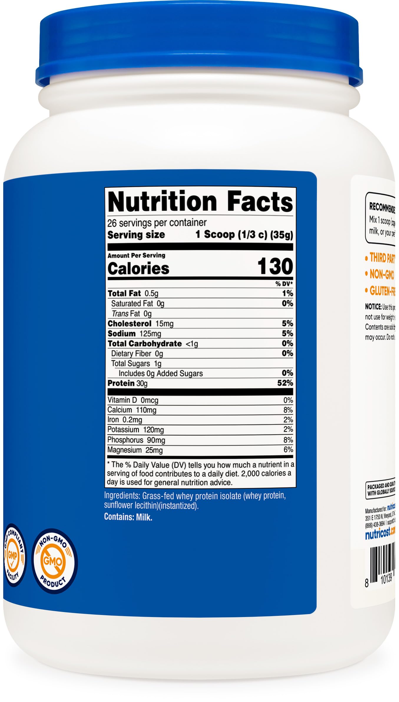 Nutricost Whey Isolate fabriquée en installation conforme BPF et FDA.