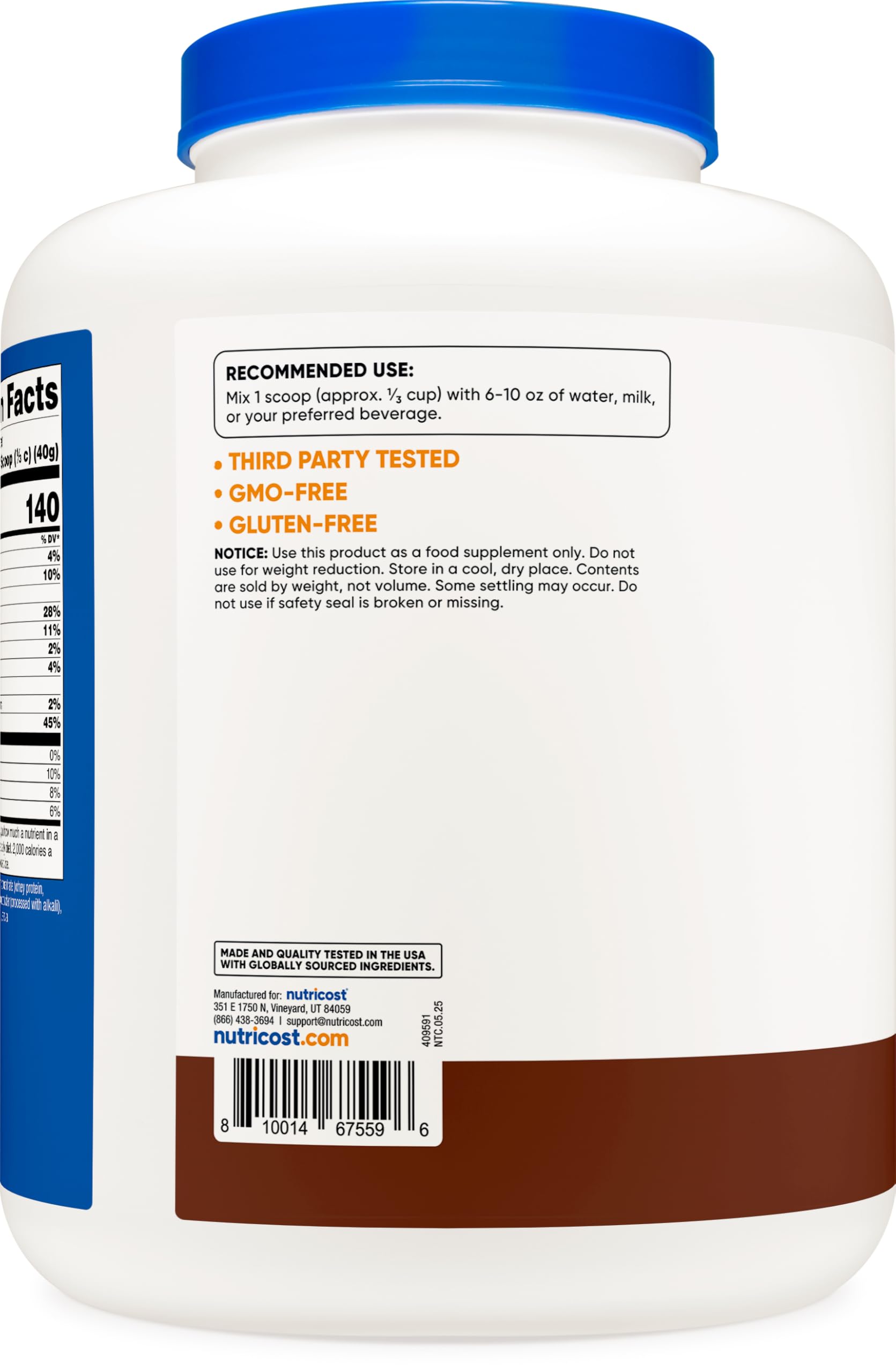 Nutricost protéine lactosérum chocolat 5lbs: ingrédients naturels et sans OGM affichés