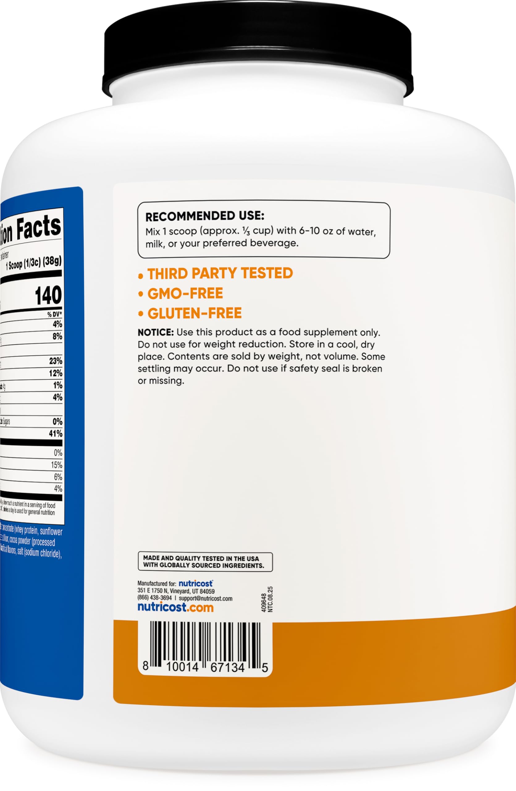 Nutricost whey-protein-concentrate dose-cuillere-mesure, dosage précis et pratique.