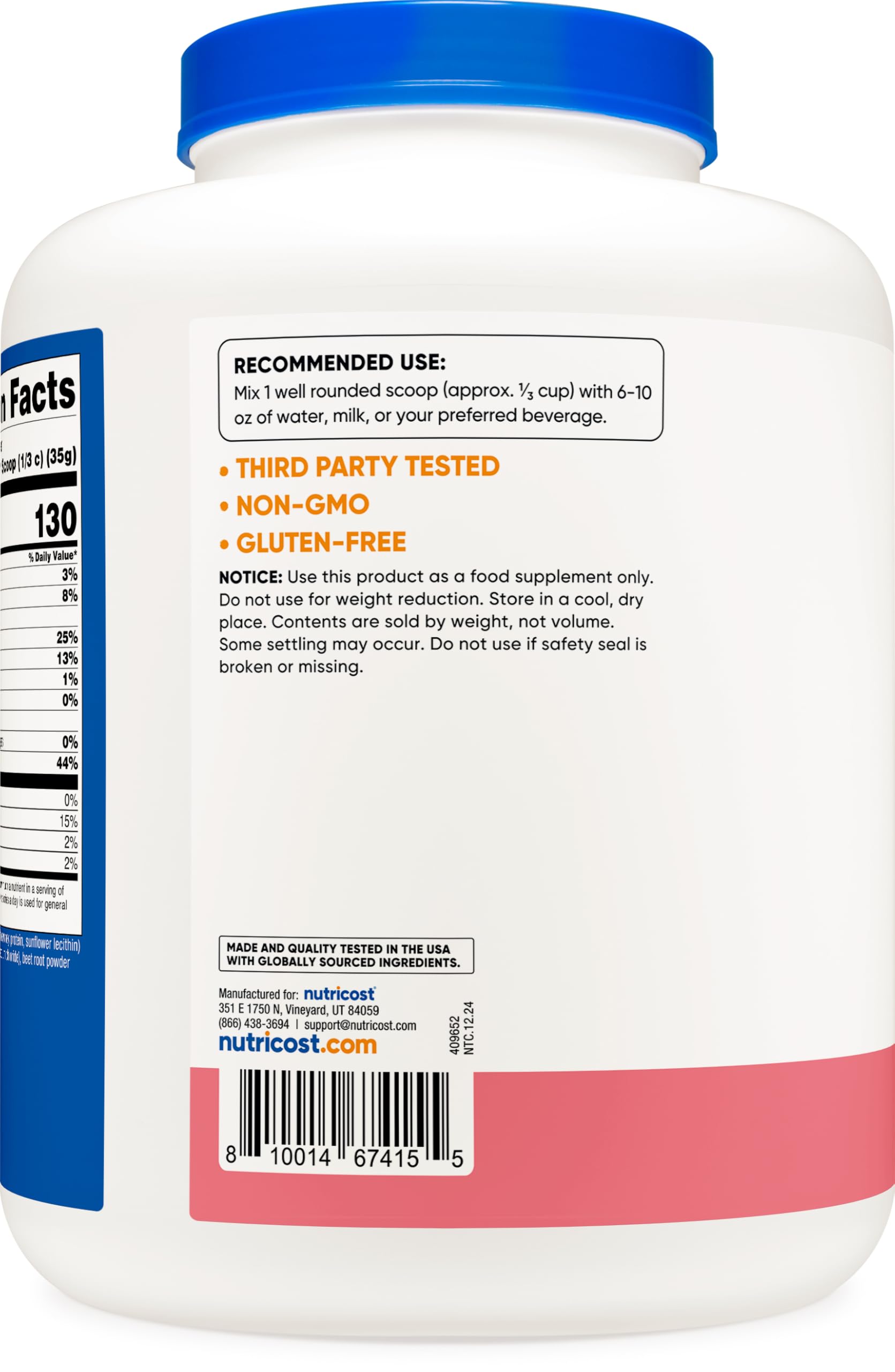 Nutricost protéine de lactosérum concentrée à la fraise dans un verre, mélange lisse et agréable