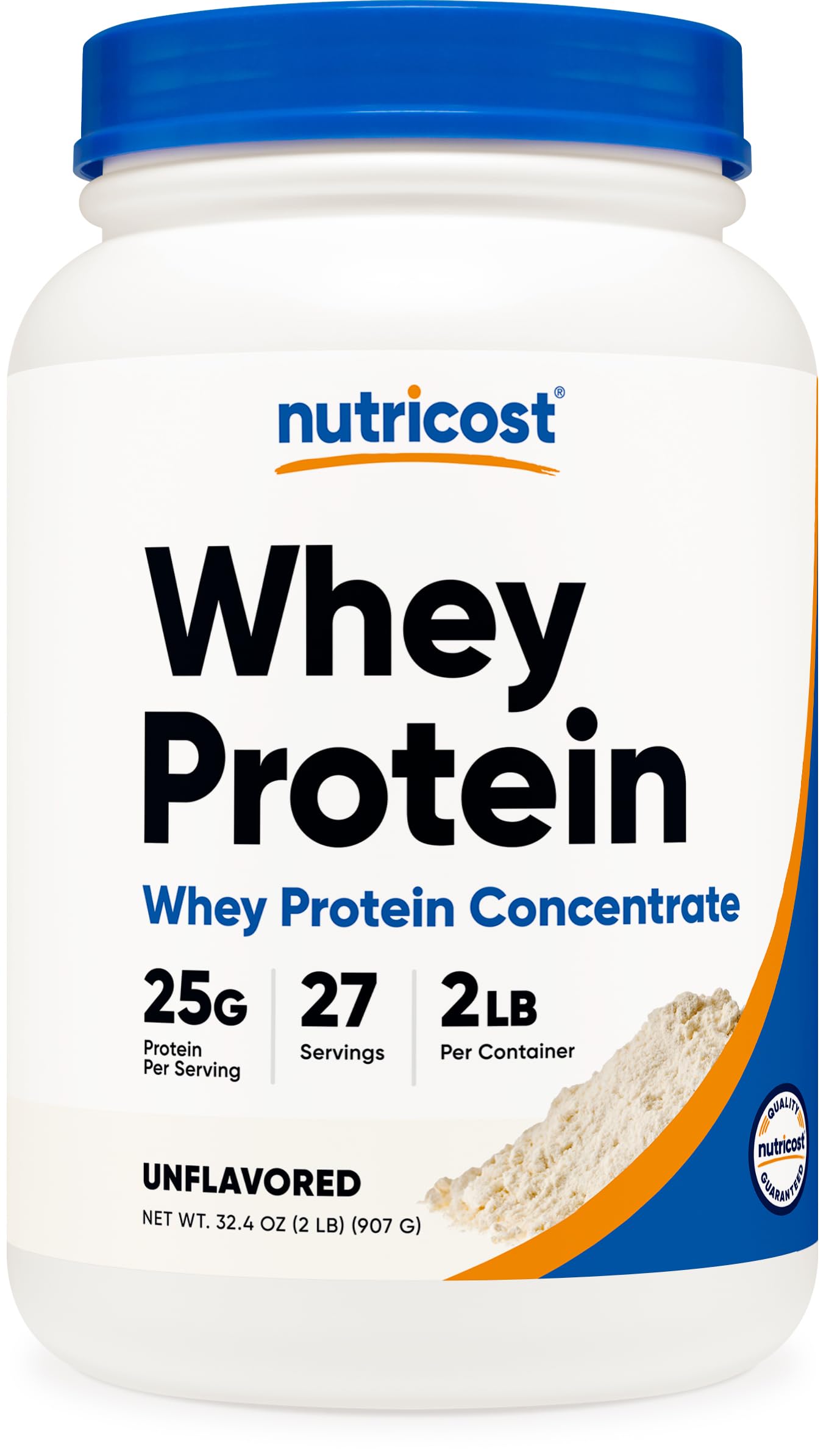 Nutricost Whey Protein Concentrate non aromatisée avec emballage clair et pratique.