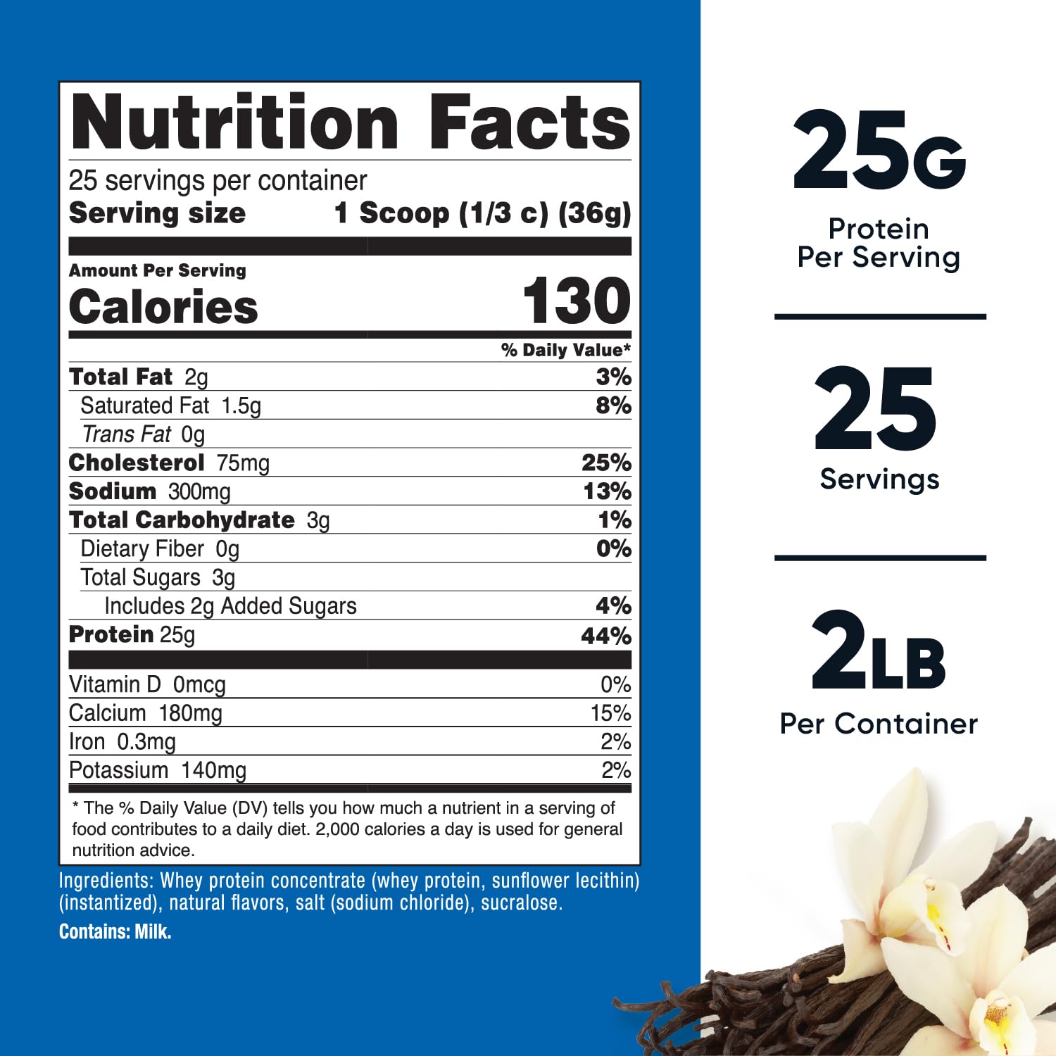 Nutricost Whey Protein Concentrate Vanille – shake prêt dans un verre avec goût vanillé.