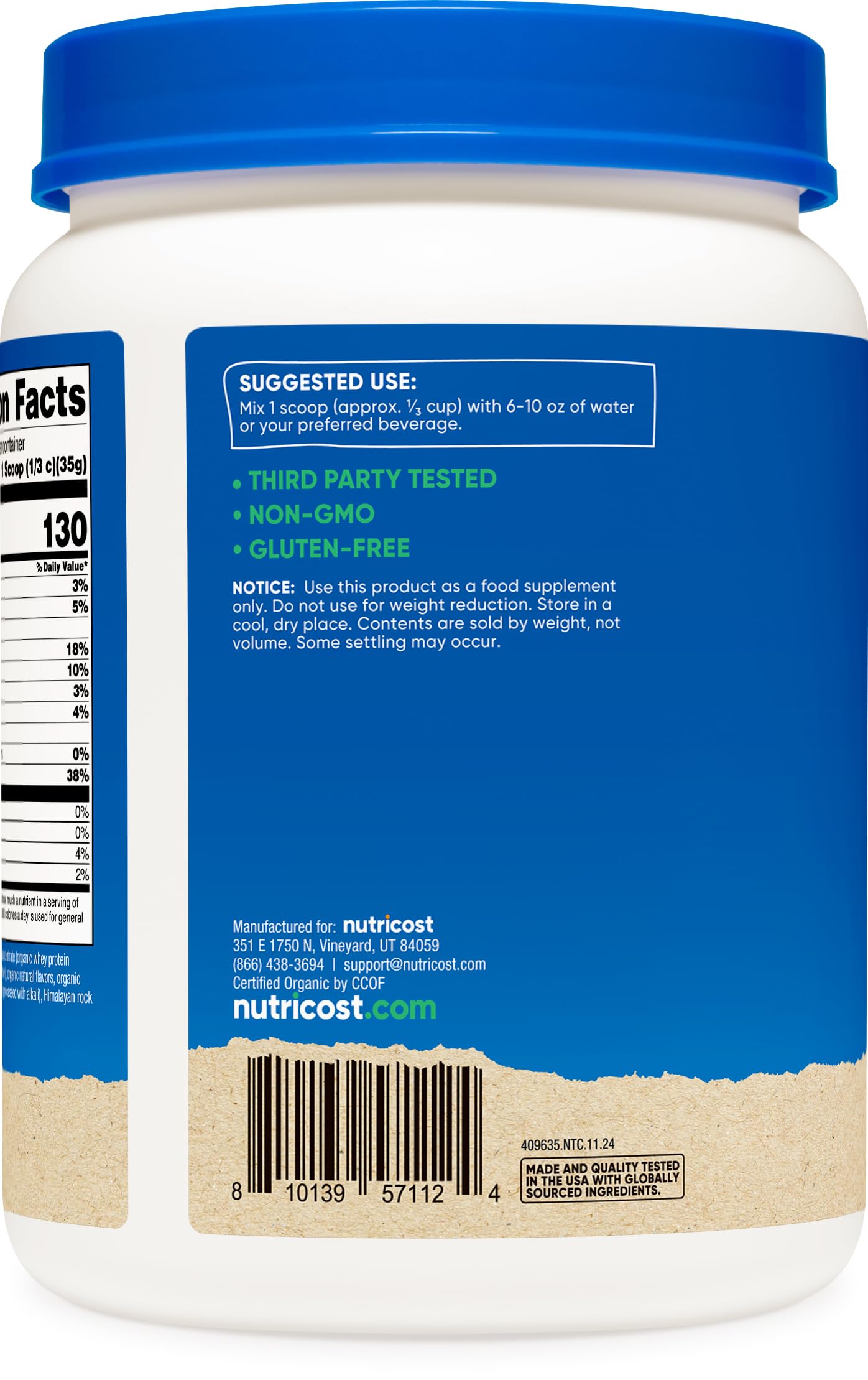 Nutricost Protéine whey emballage 1 lb pratique à ranger