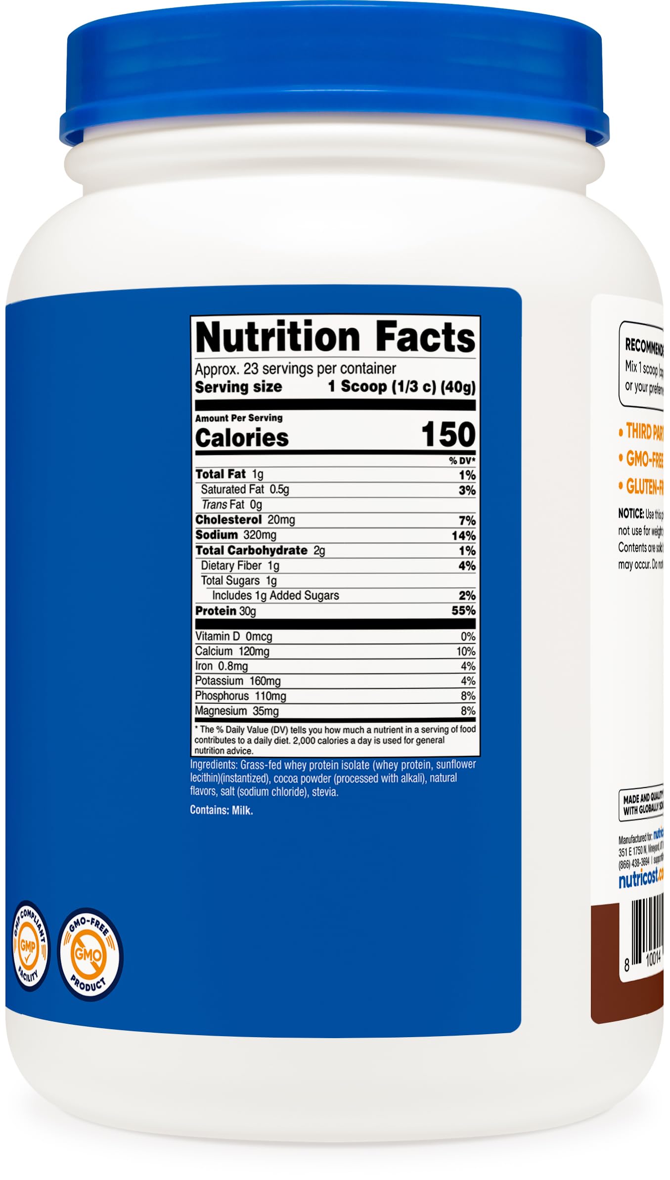 Nutricost chocolat protéine isolée certifiée Kosher et Halal, usage quotidien