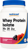 Nutricost Whey Protein Isolate Fraise Acai – bouteille pratique pour une prise quotidienne.