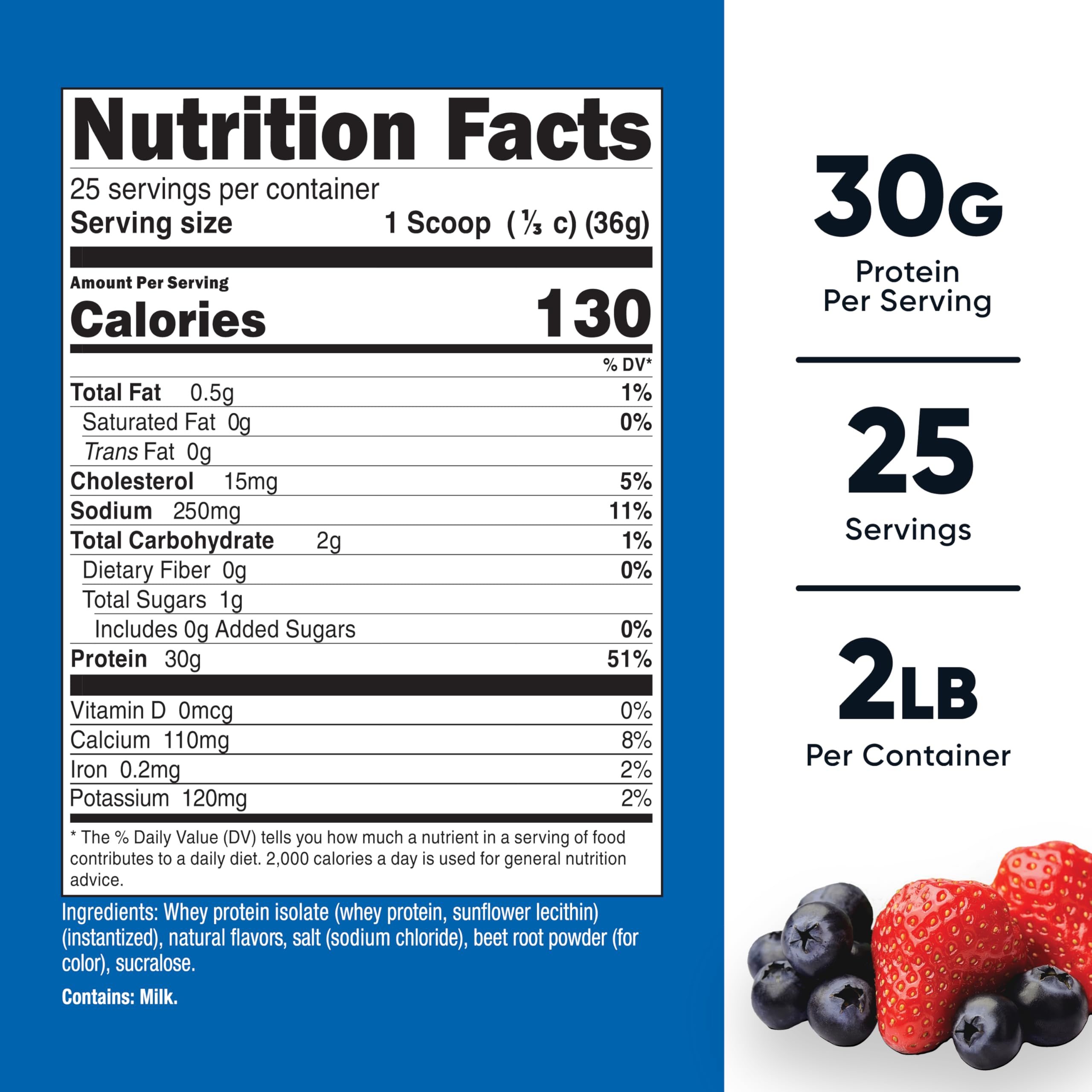 Nutricost Whey Protein Isolate Fraise Acai – poudre prête à mélanger après l'entraînement.