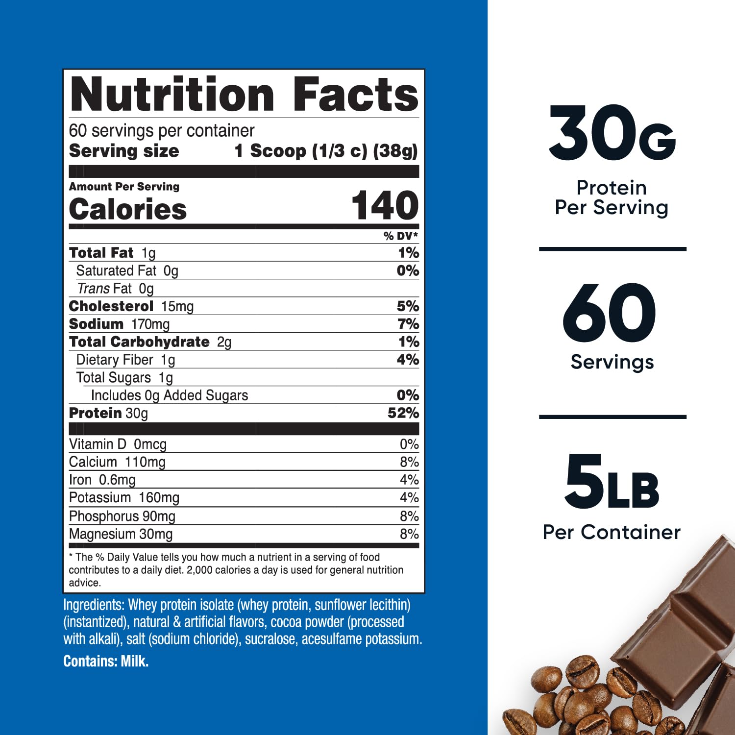 Nutricost Whey Protein Isolate Mocha, cap du pot, fermeture étanche pour conserver le goût.