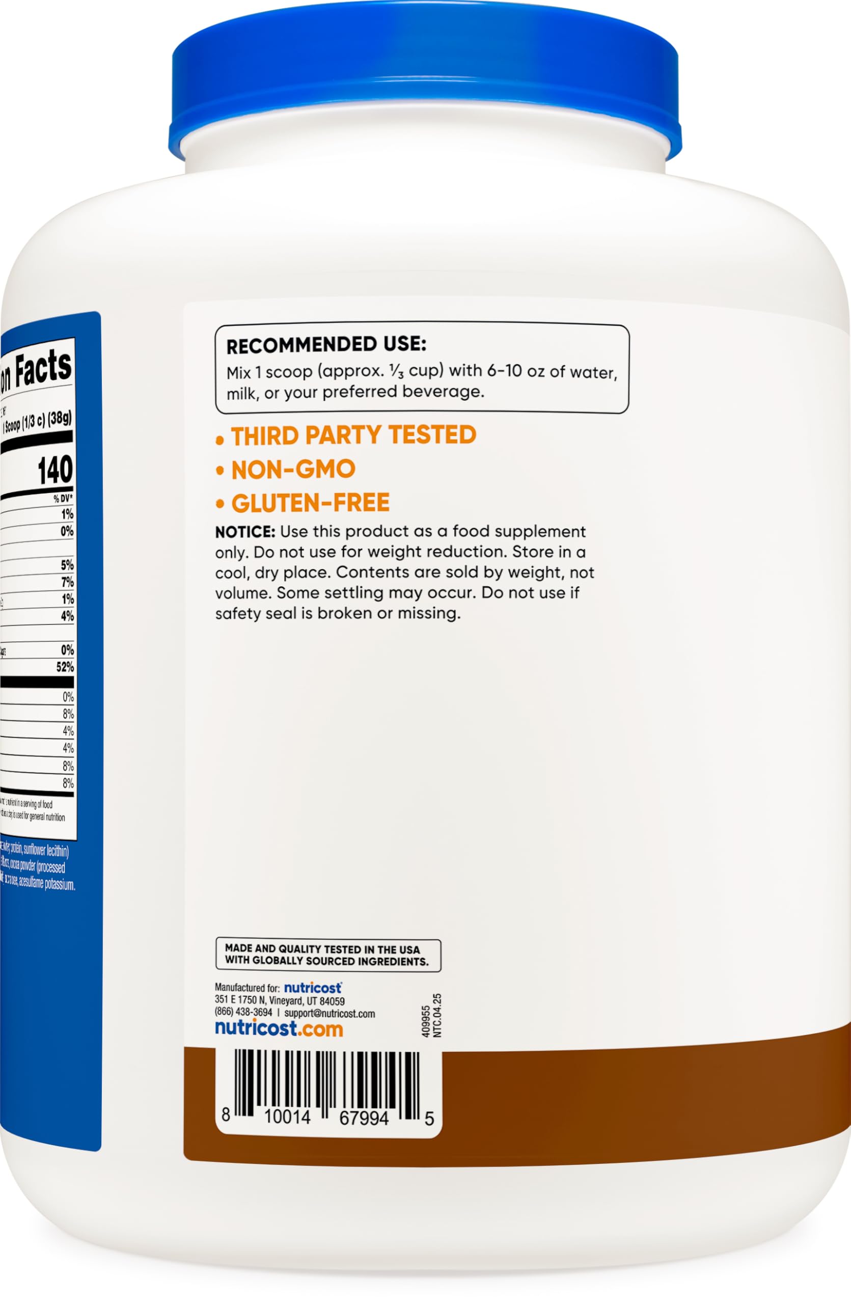 Nutricost Whey Protein Isolate Mocha, poudre fine pour mélanges rapides et nutritifs.