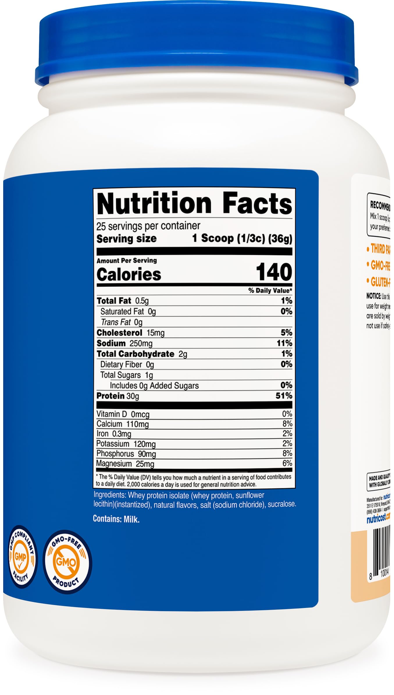 Nutricost protéine isolée de lactosérum préparation rapide pour mélanges simples.