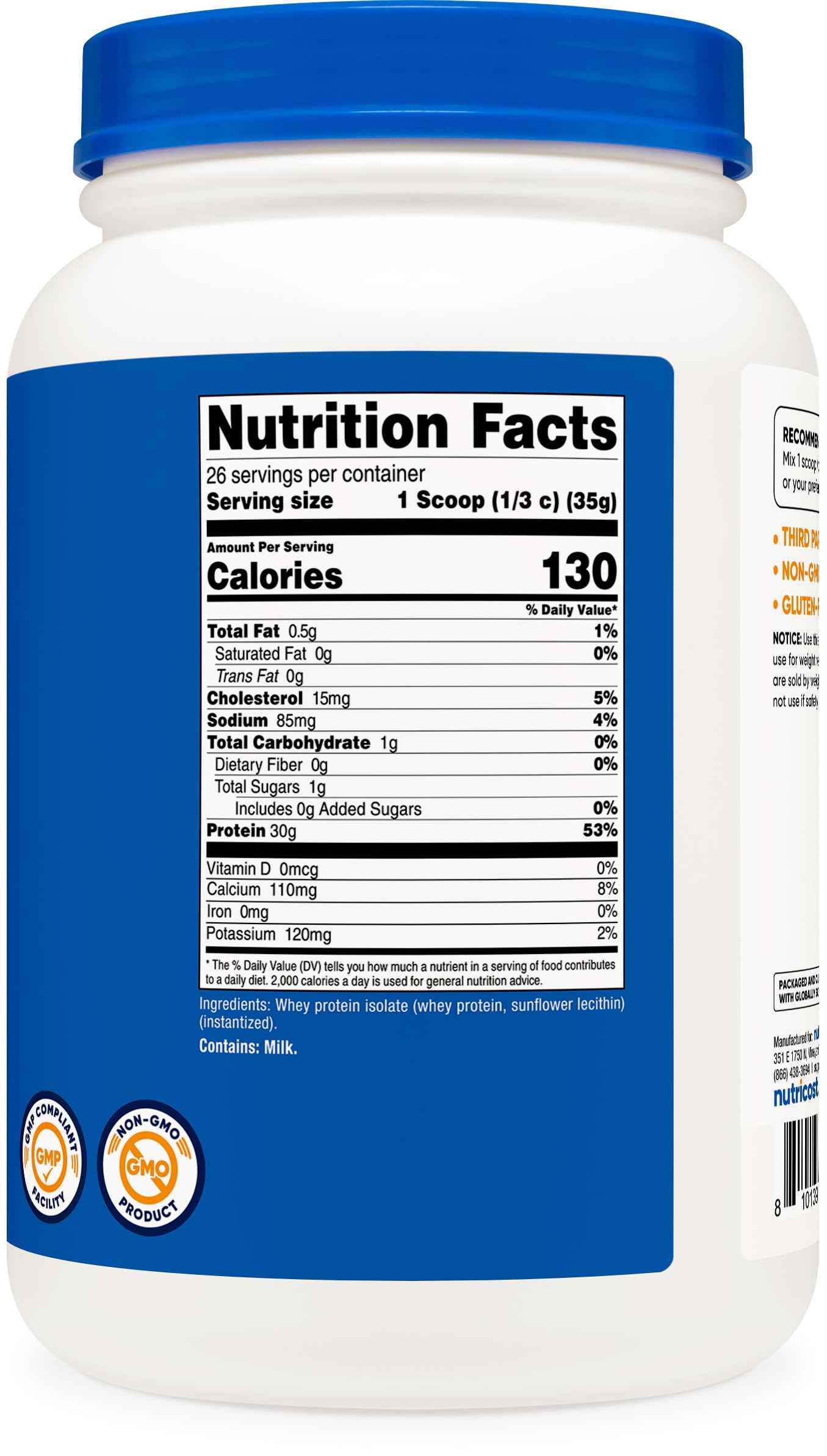 Nutricost isolat protéique sans arôme, emballage sûr conforme GMP et FDA