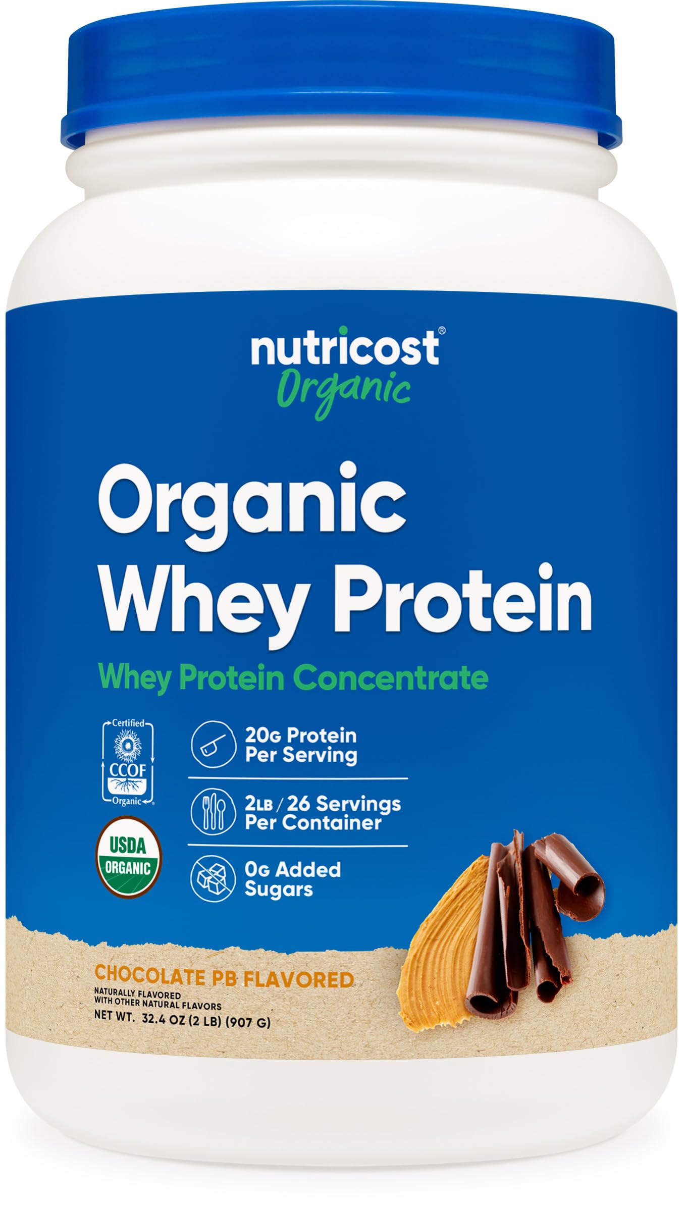 Nutricost Protéine Whey Concentre chocolat beurre de cacahuète, shake délicieux et nourrissant.
