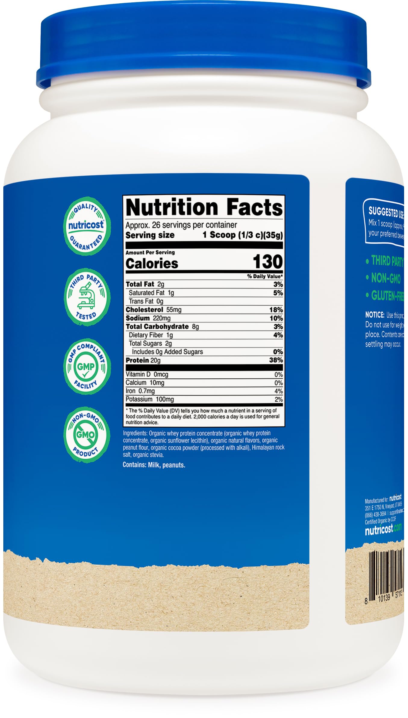 Nutricost Protéine Whey Concentre, tests tiers et conformité GMP assurent fiabilité.
