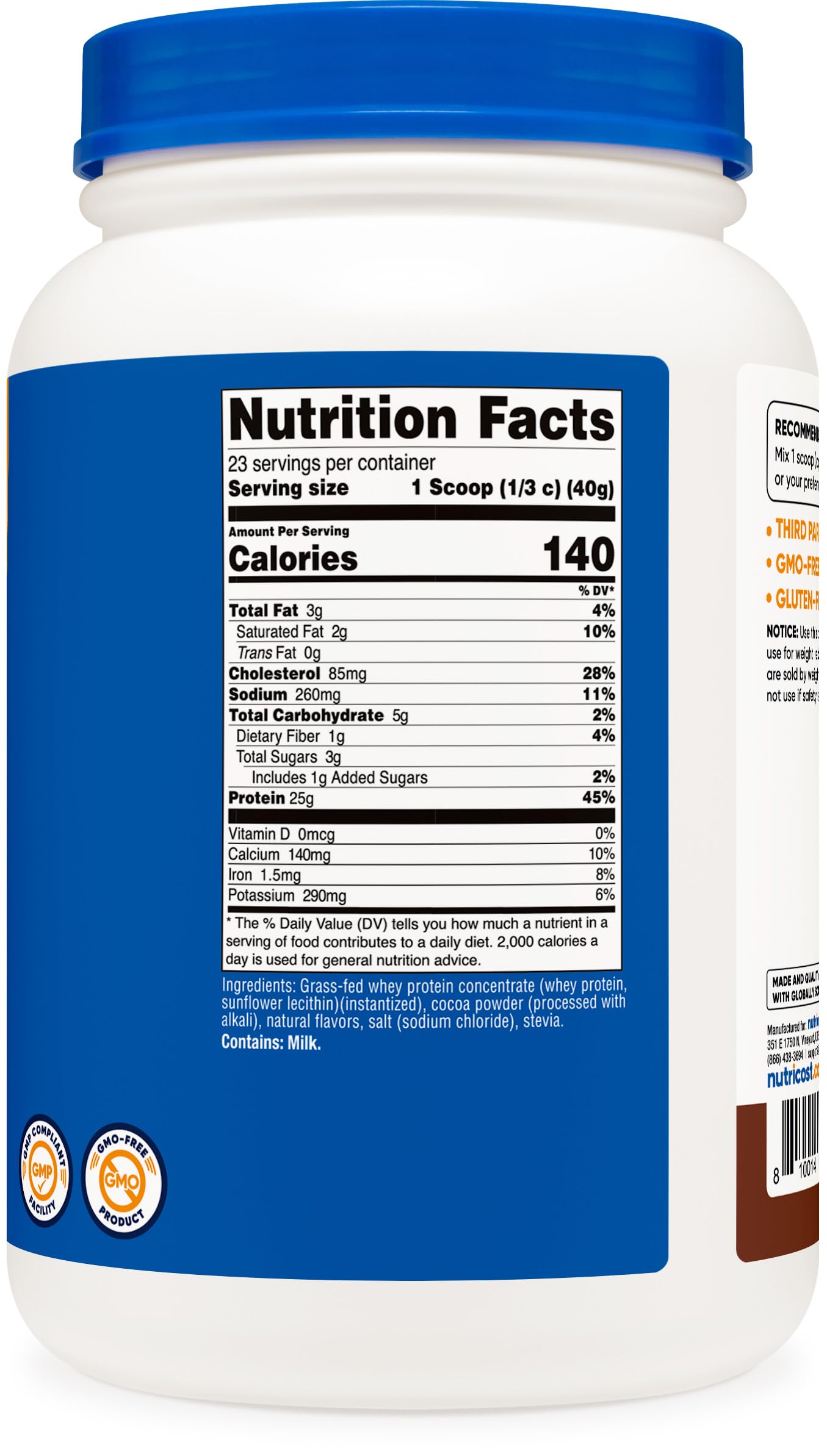 Nutricost Whey Protéine emballage 2 lbs, poudre prête à mesurer.