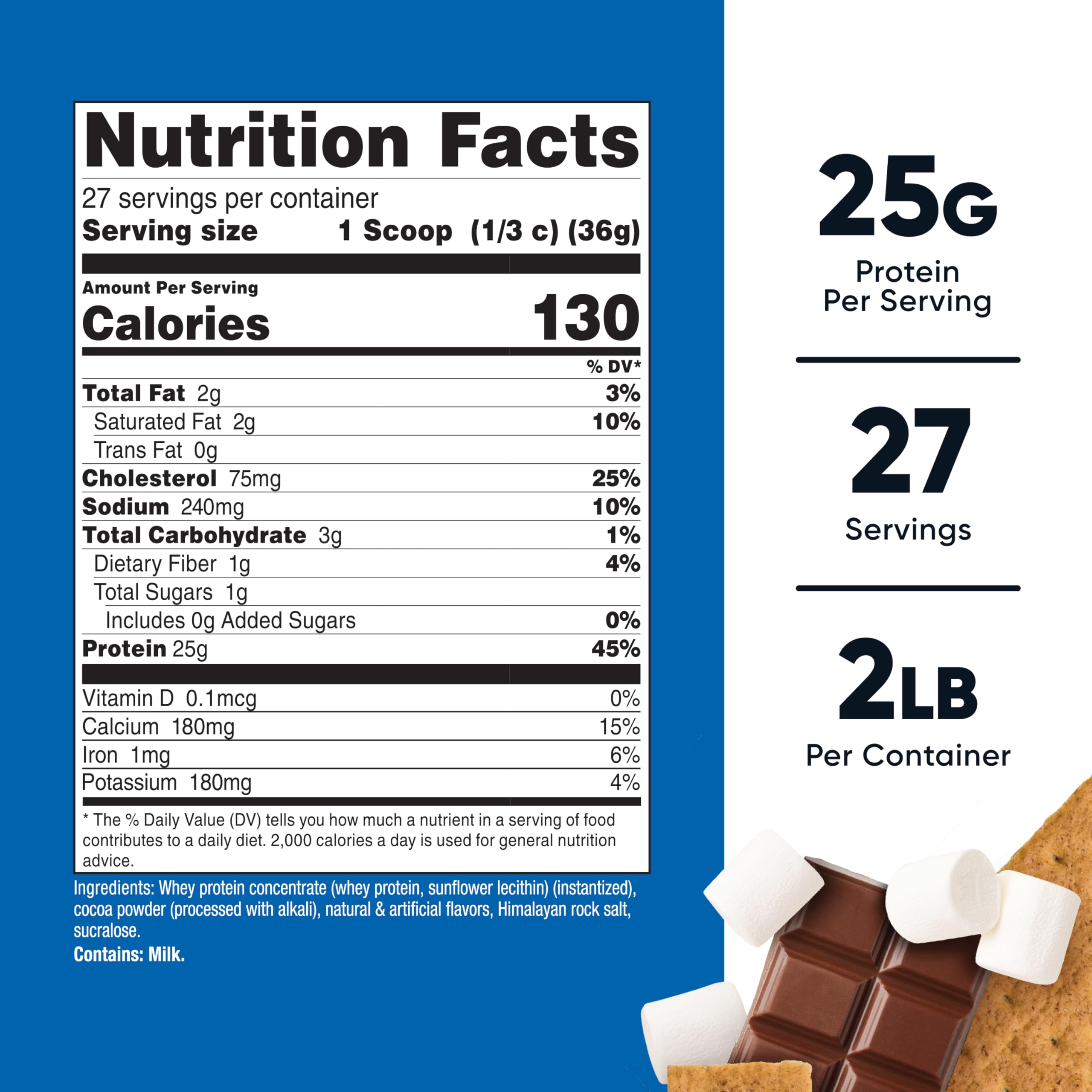 Nutricost protéine Smores pot: emballage pratique et dosage précis.