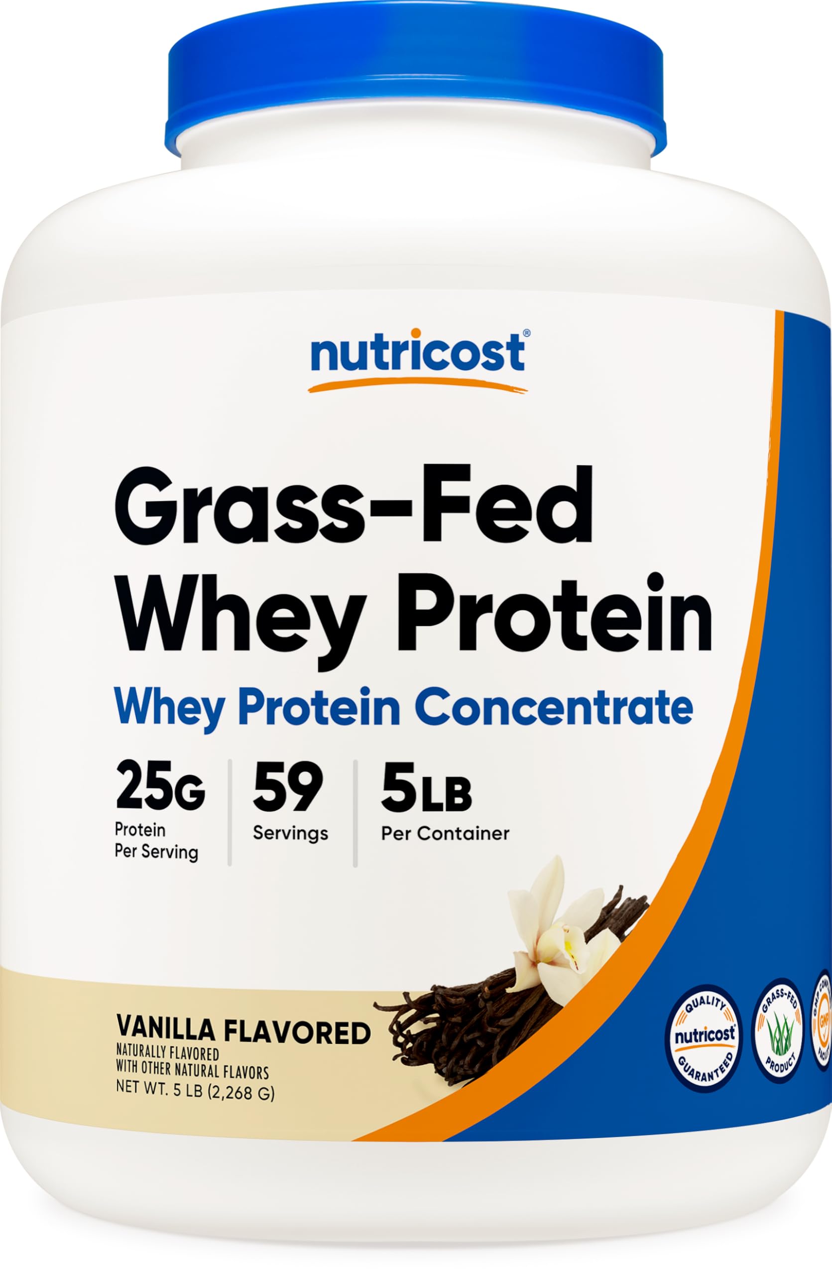 Nutricost whey vanille, bouteille 5 livres, protéines pratiques après l'entraînement.