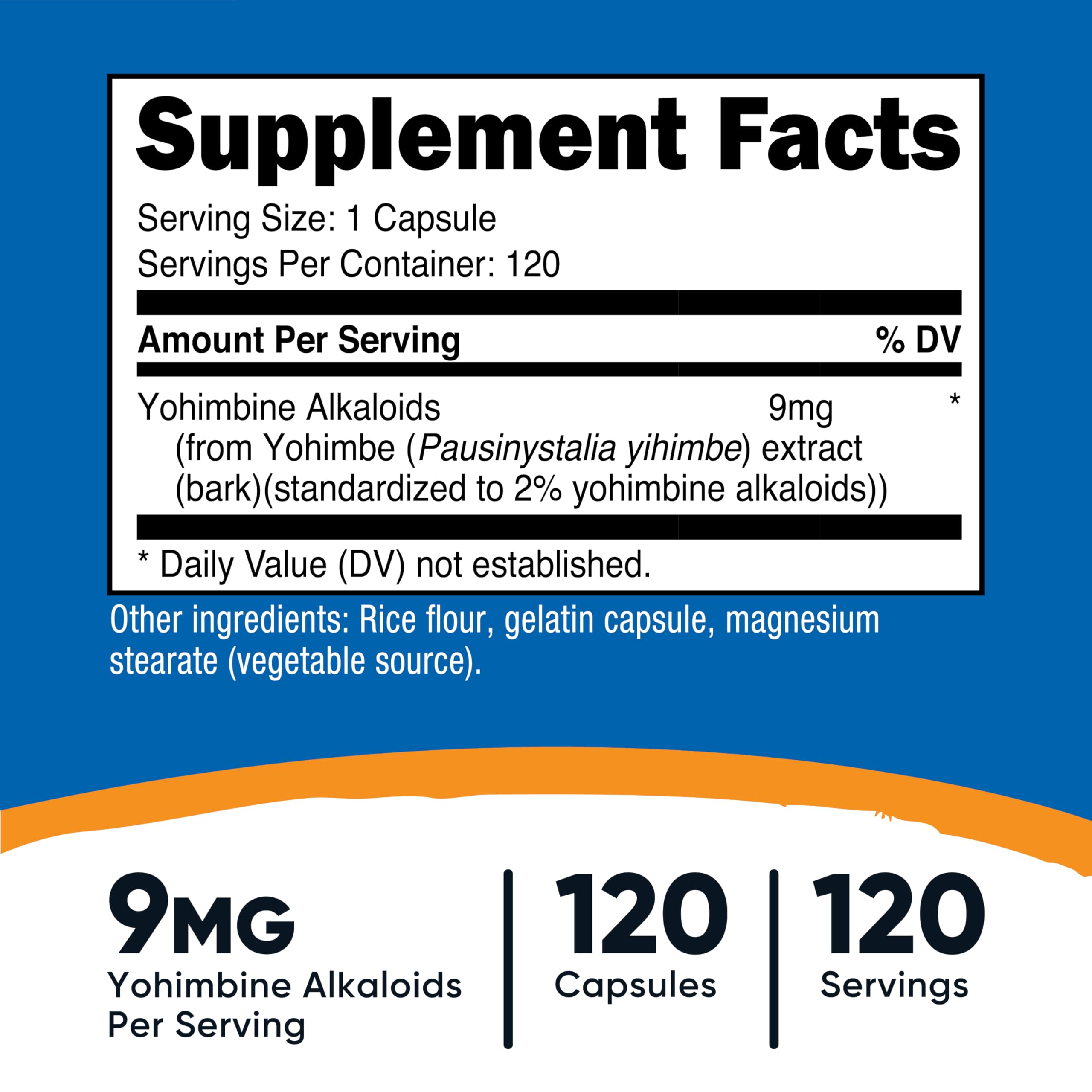 Nutricost Yohimbine 9 mg par capsule, alcaloïdes standardisés pour le soutien concentration.