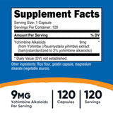 Nutricost Yohimbine 9 mg par capsule, alcaloïdes standardisés pour le soutien concentration.