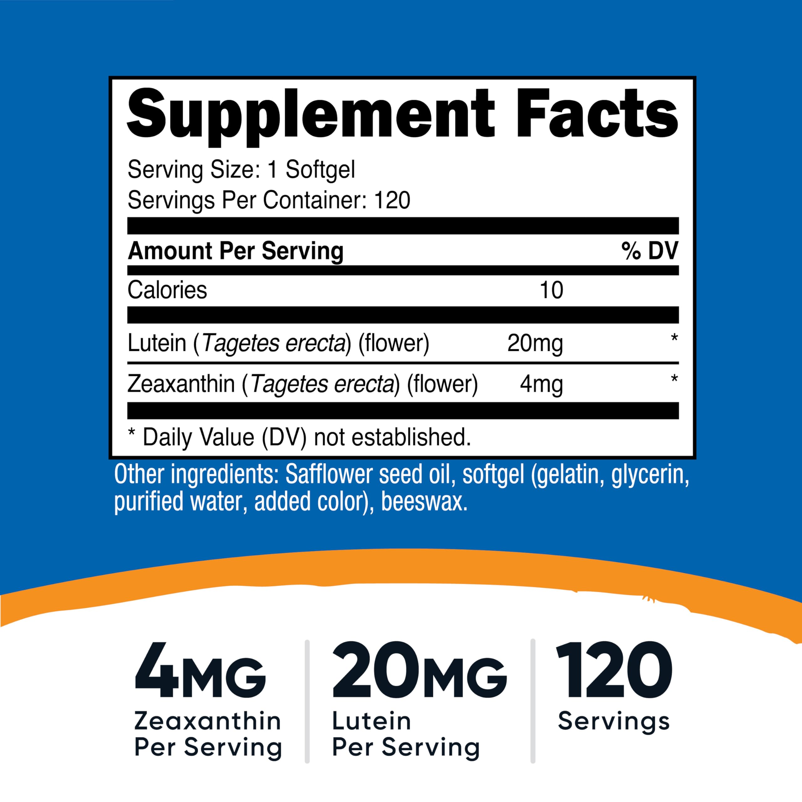 Nutricost zéaxanthine lutéine - gélules visibles, format facile à avaler