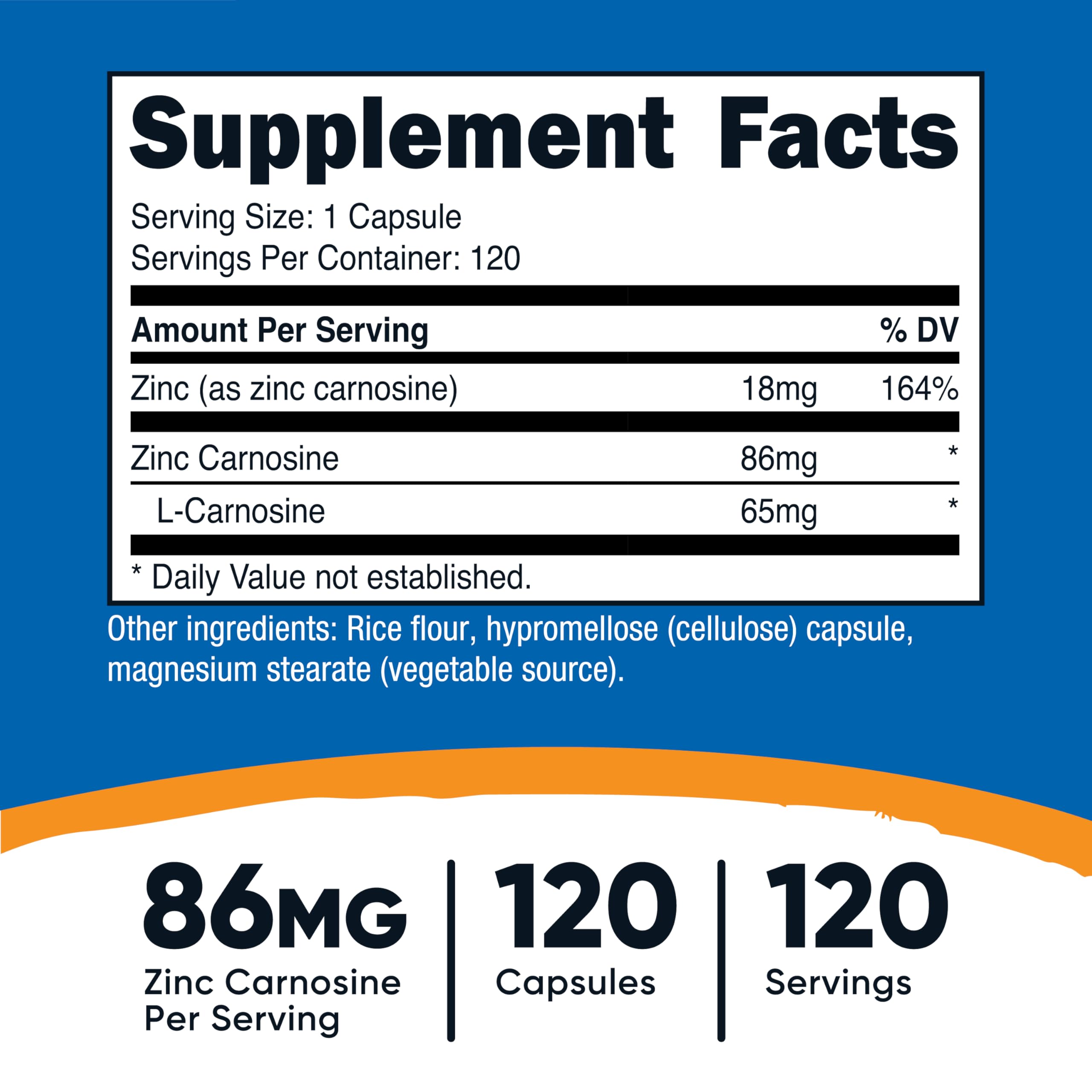 Nutricost Zinc Carnosine – gélules faciles à avaler pour usage quotidien.