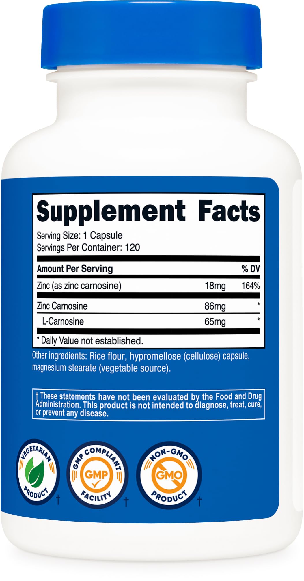 Nutricost Zinc Carnosine – usage quotidien facilité par posologie simple en capsule.