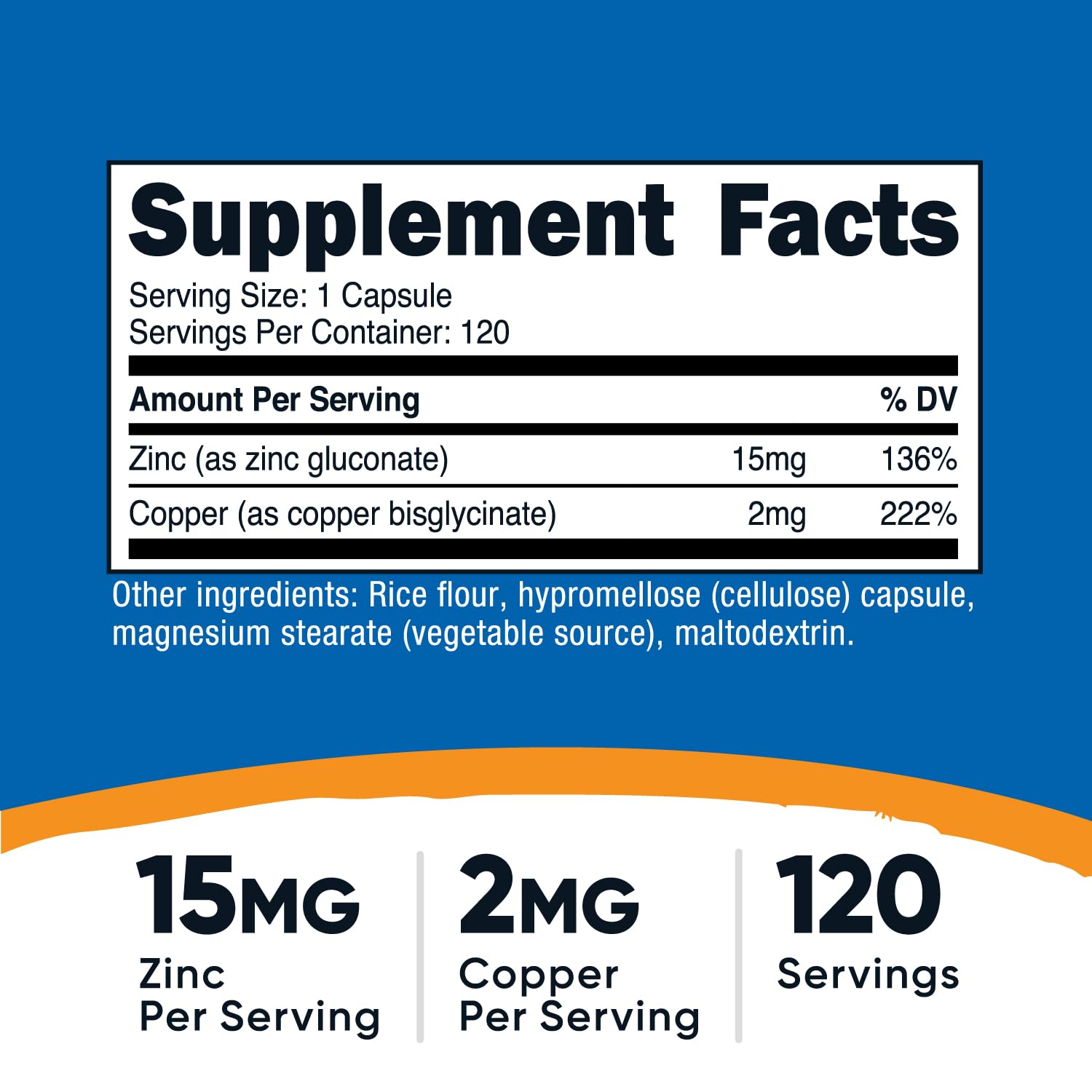 Nutricost Zinc + Cuivre: flacon ouvert et gélules prêtes à être ajoutées à votre routine.
