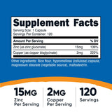 Nutricost Zinc + Cuivre: flacon ouvert et gélules prêtes à être ajoutées à votre routine.