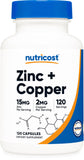 Nutricost Zinc + Cuivre: gélules dans la bouteille, prise quotidienne pratique pour le bien-être.