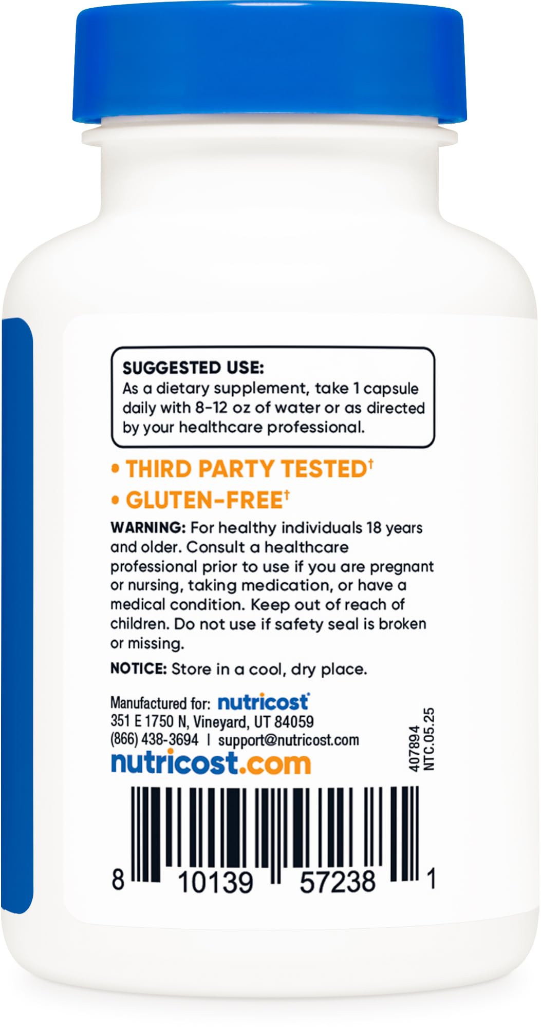 Nutricost Zinc + Cuivre: gélules végétariennes sans OGM pour votre régime.