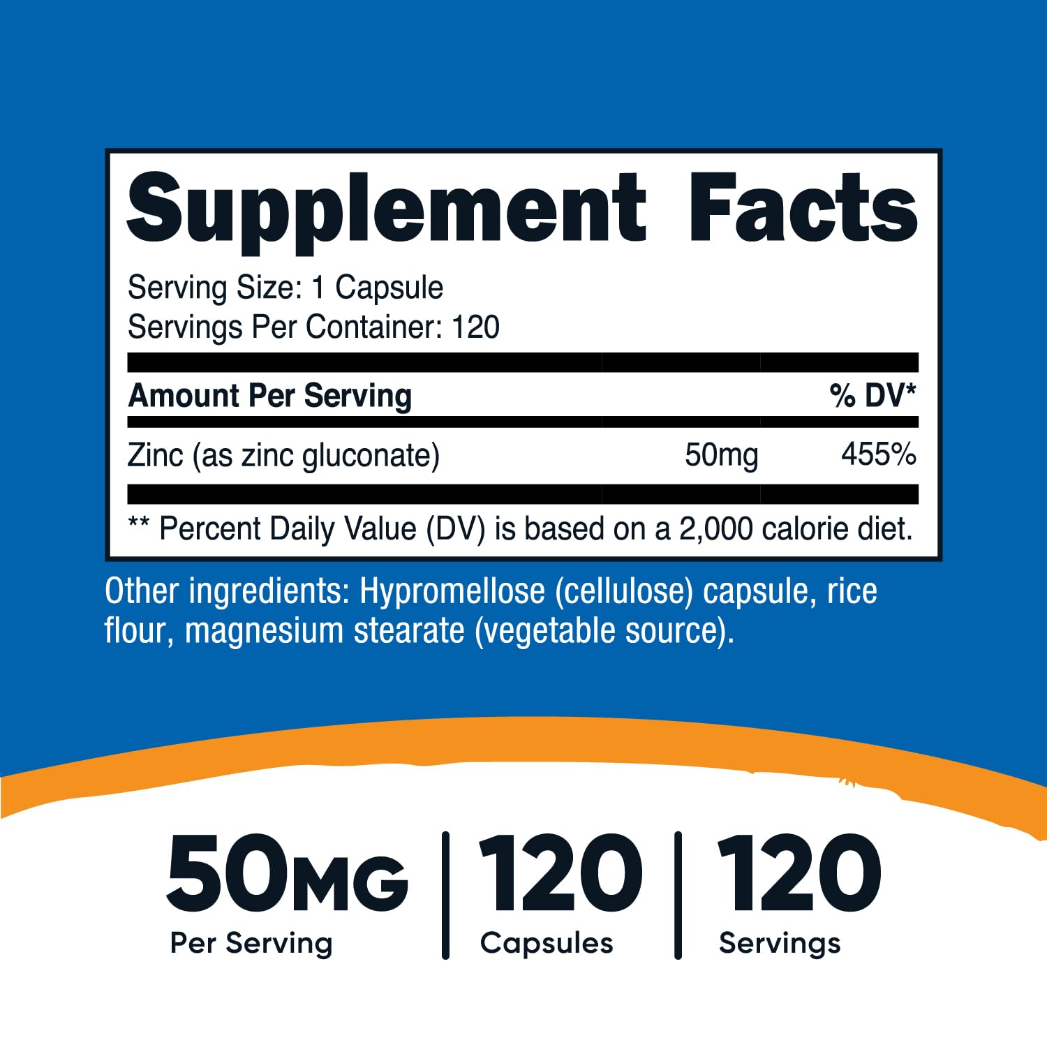 Nutricost Zinc Gluconate capsules végétariennes faciles à avaler.