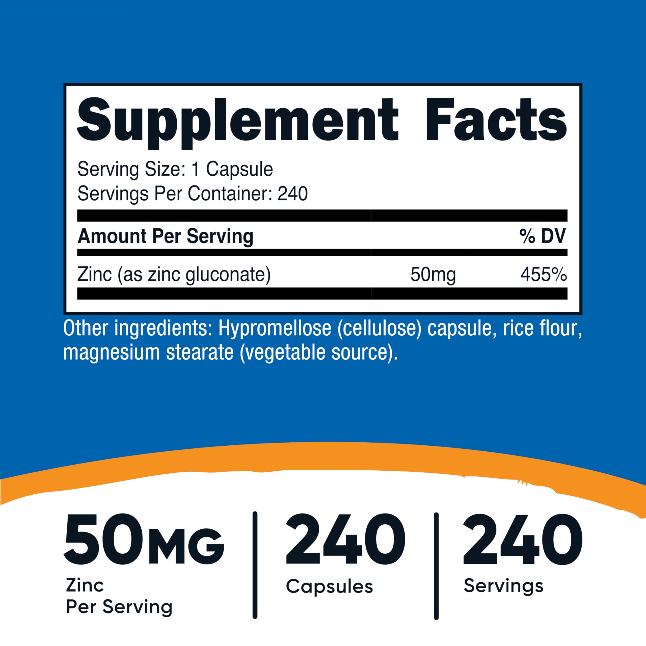 Capsules Nutricost Zinc Gluconate faciles à avaler pour une routine active
