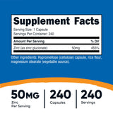 Capsules Nutricost Zinc Gluconate faciles à avaler pour une routine active