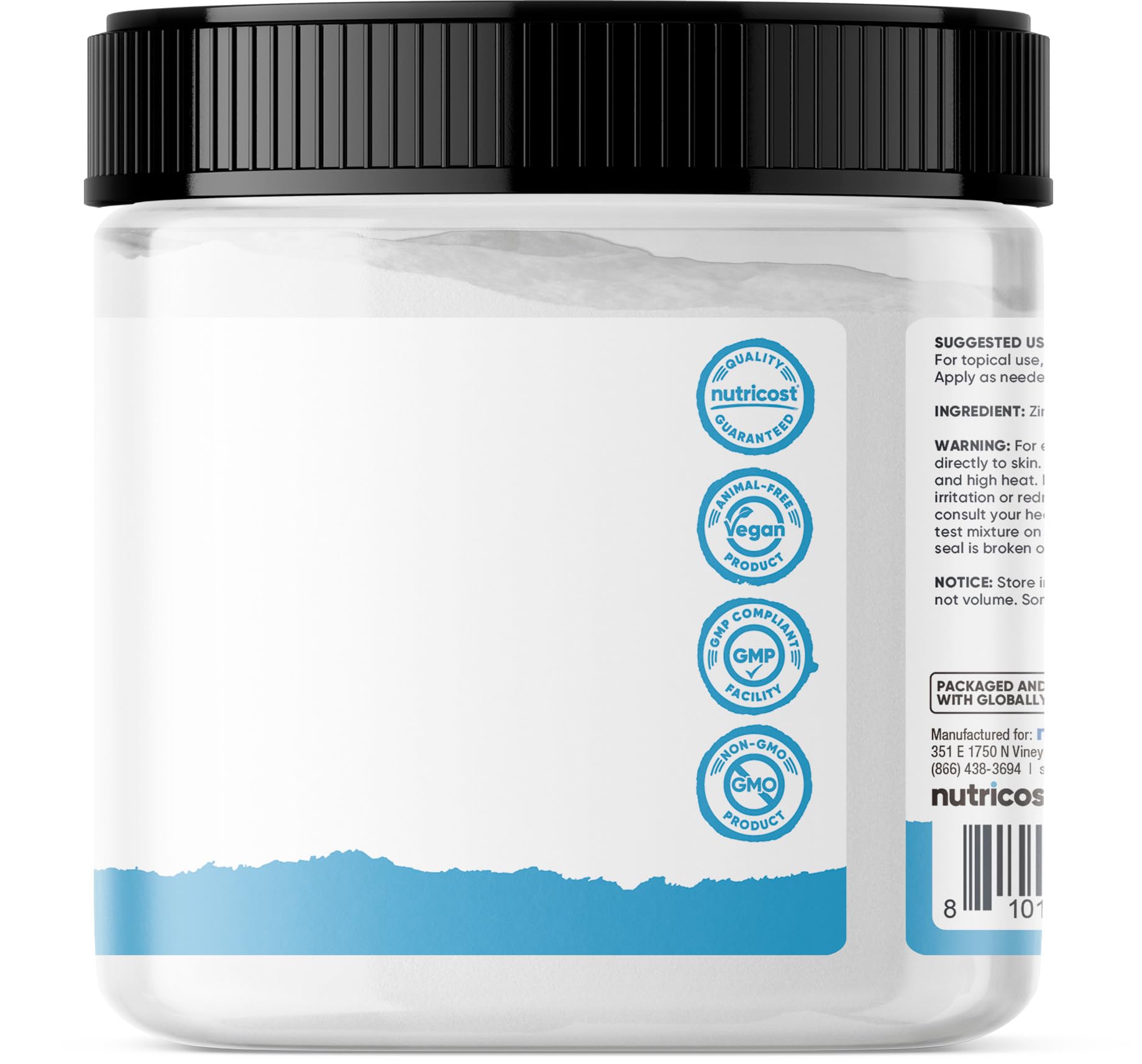 Nutricost Zinc Oxide Poudre label vegan et sans OGM, choix responsable