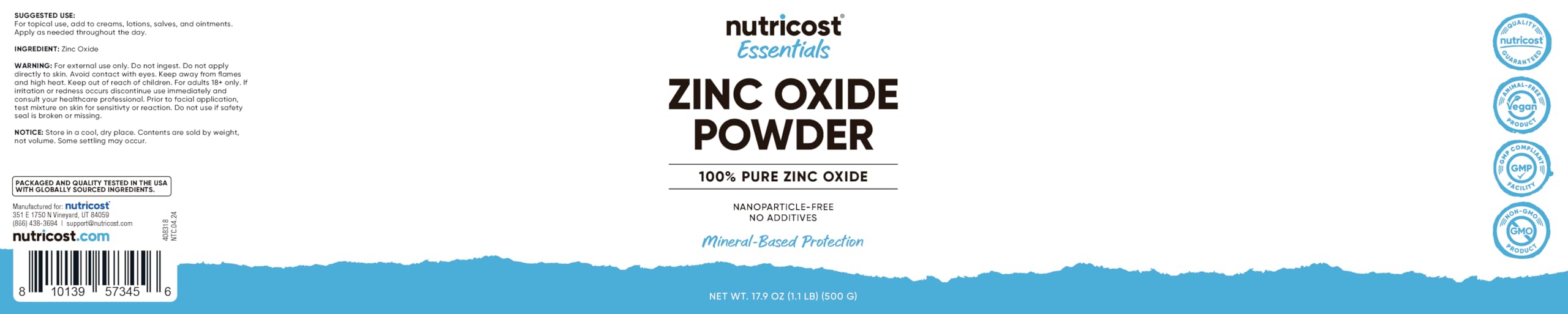Nutricost Zinc Oxide Poudre usages variés maison, parfait pour soins de peau
