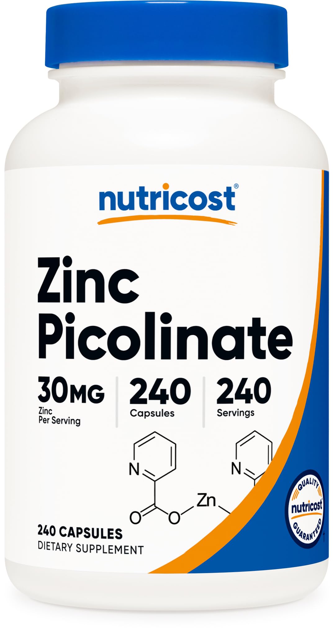 Nutricost Zinc Picolinate 30 mg – bouteille de capsules végétariennes faciles à prendre.