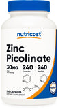 Nutricost Zinc Picolinate 30 mg – bouteille de capsules végétariennes faciles à prendre.