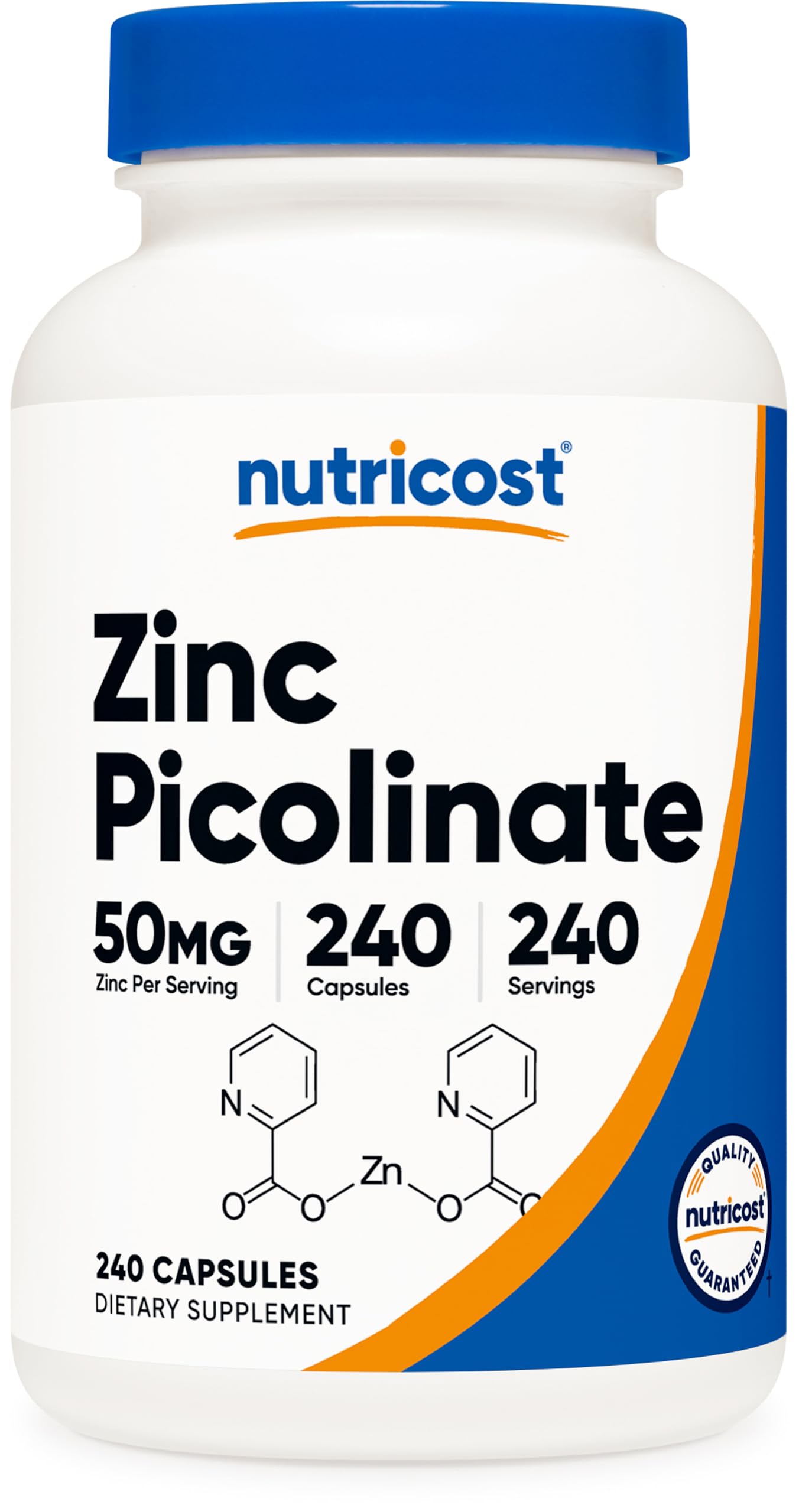 Nutricost Zinc Picolinate: bouteille montrant le dosage quotidien pratique