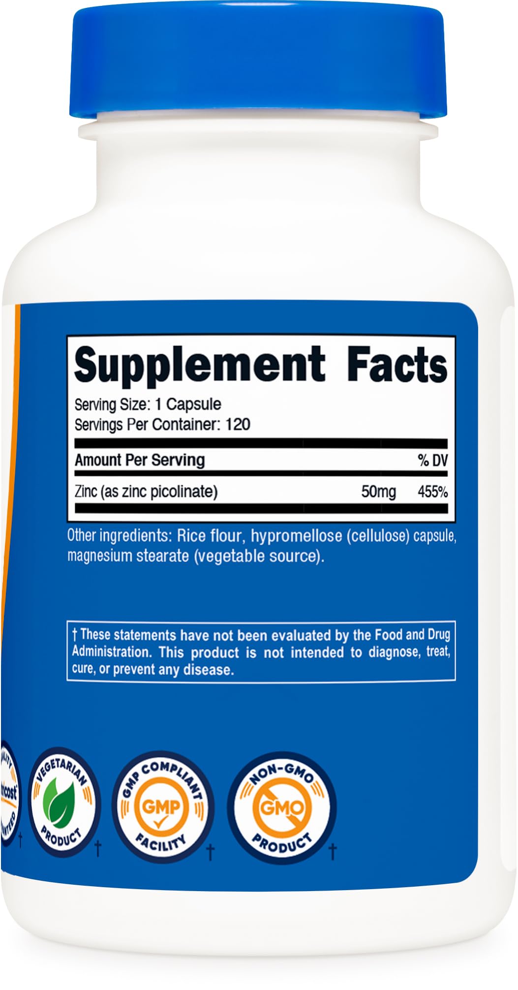 Capsules végétariennes Nutricost Zinc Picolinate 50 mg – usage quotidien simple