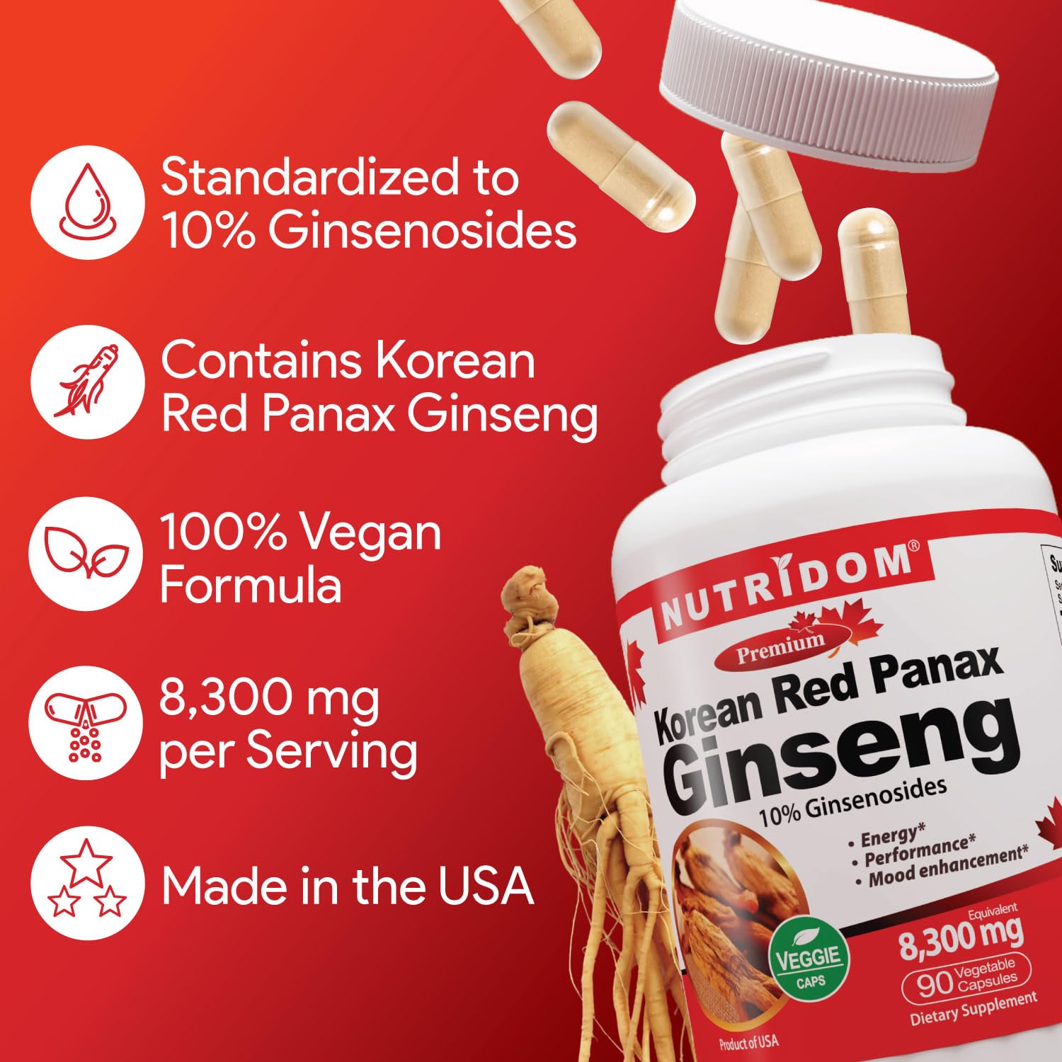 Nutridom Panax Ginseng Rouge – dose quotidienne simple pour votre routine.