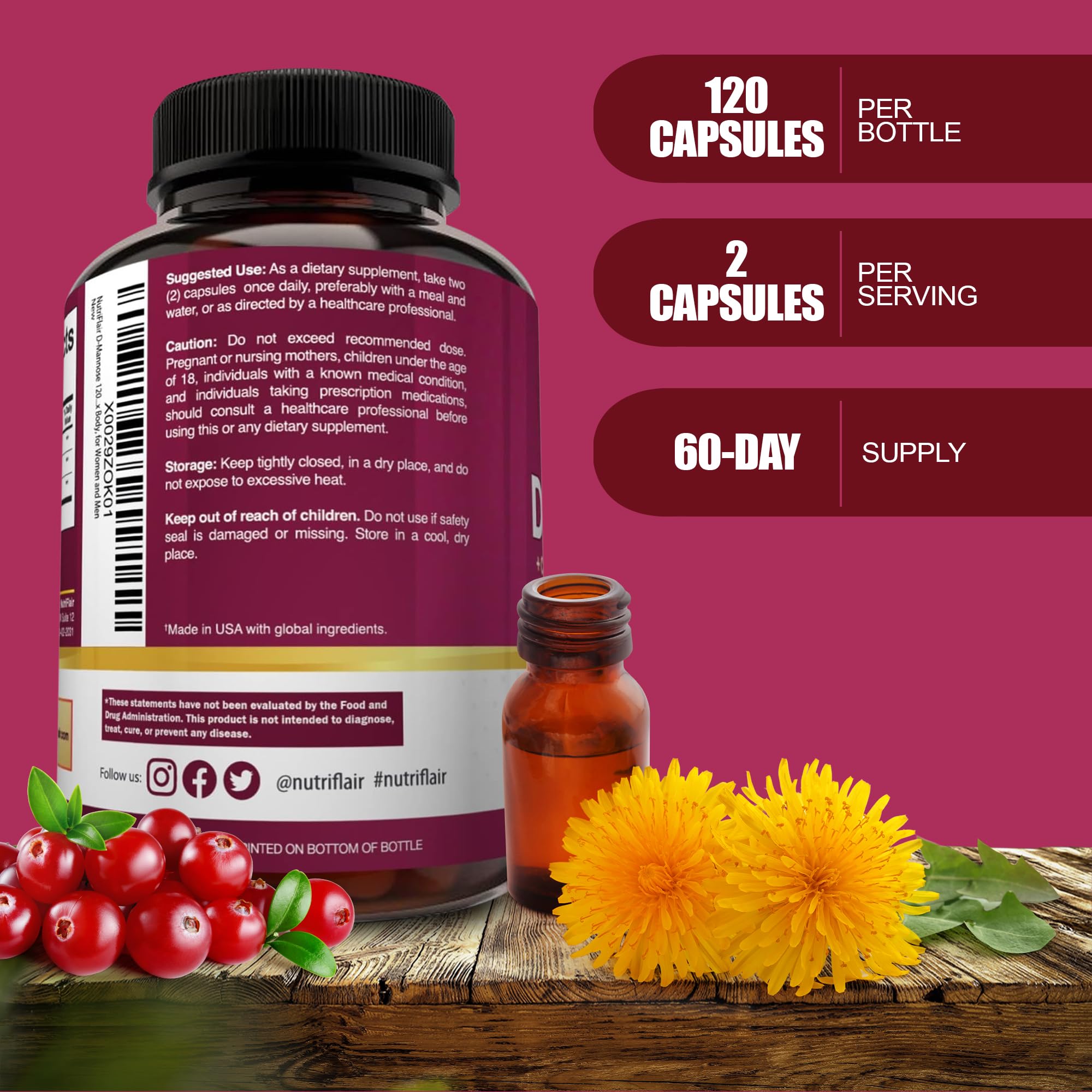 NutriFlair D-Mannose: extrait de pissenlit favorise le drainage naturel