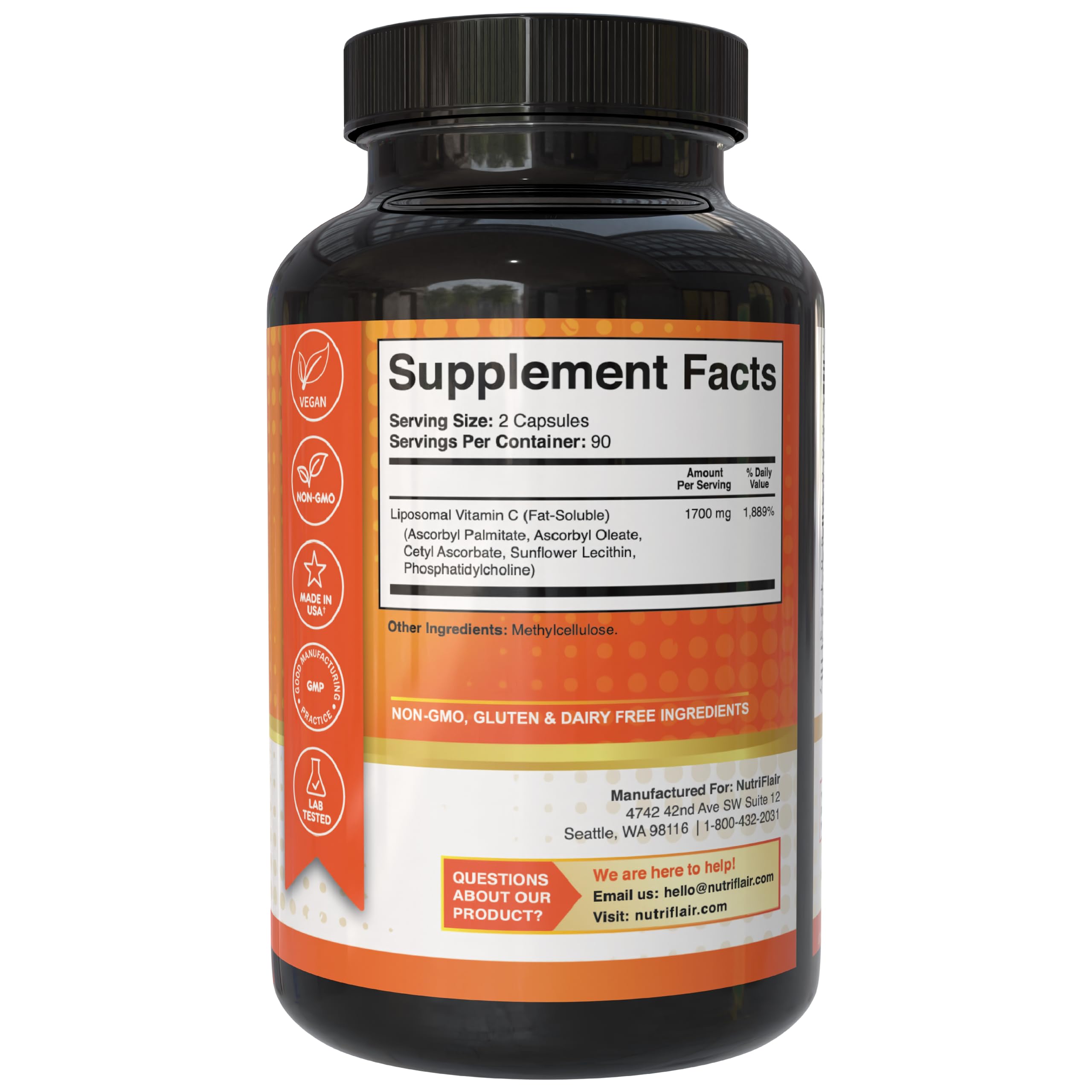 NutriFlair Liposomal Vitamine C: capsules faciles à avaler et douces pour l estomac.