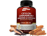 NutriFlair Cannelle Ceylan sur la bouteille, soutien potentiel au métabolisme et à la gestion du glucose.