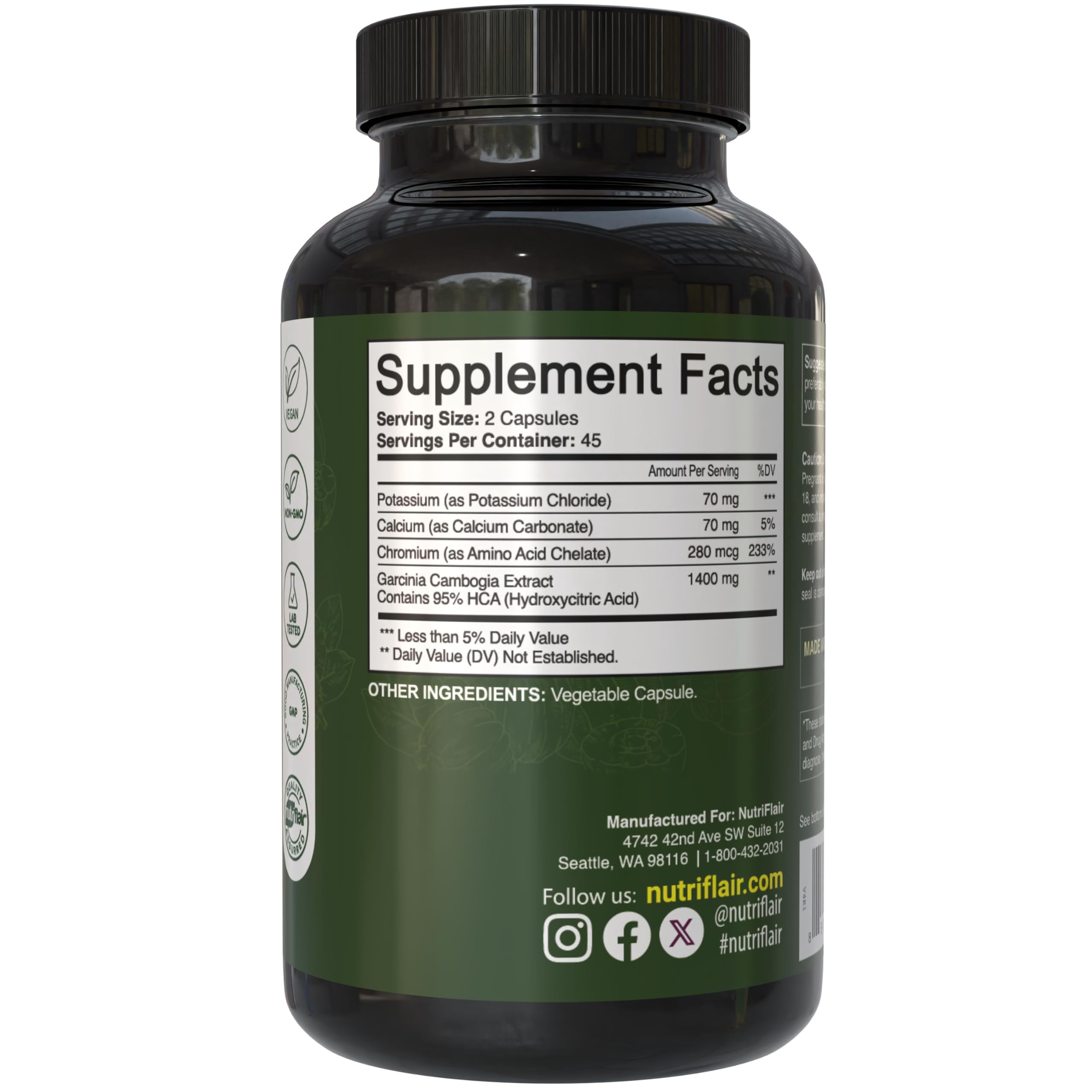 Gélules végétales NutriFlair Garcinia Cambogia, faciles à avaler.