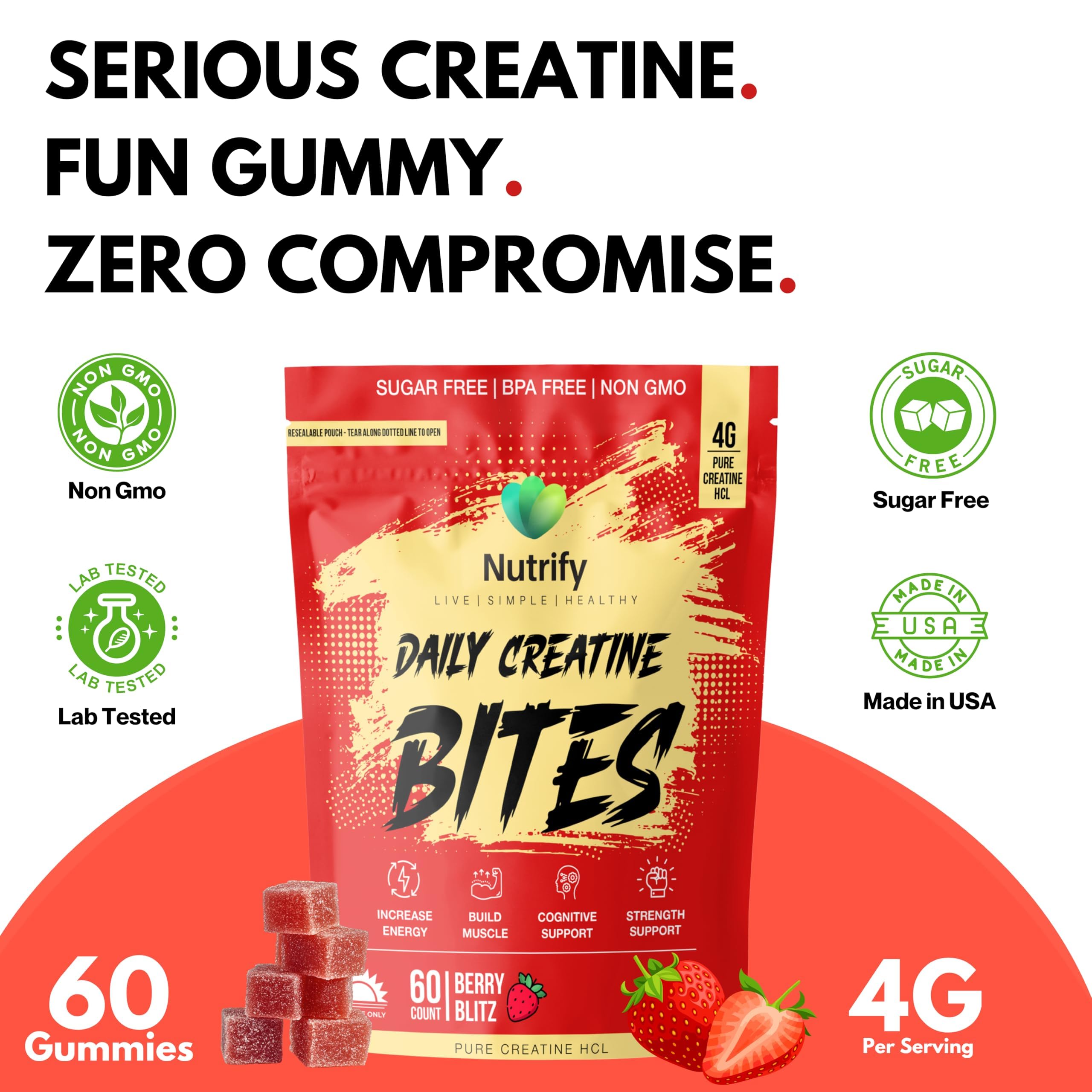 Paquet Nutrify Créatine Gummies sur table, branding clair