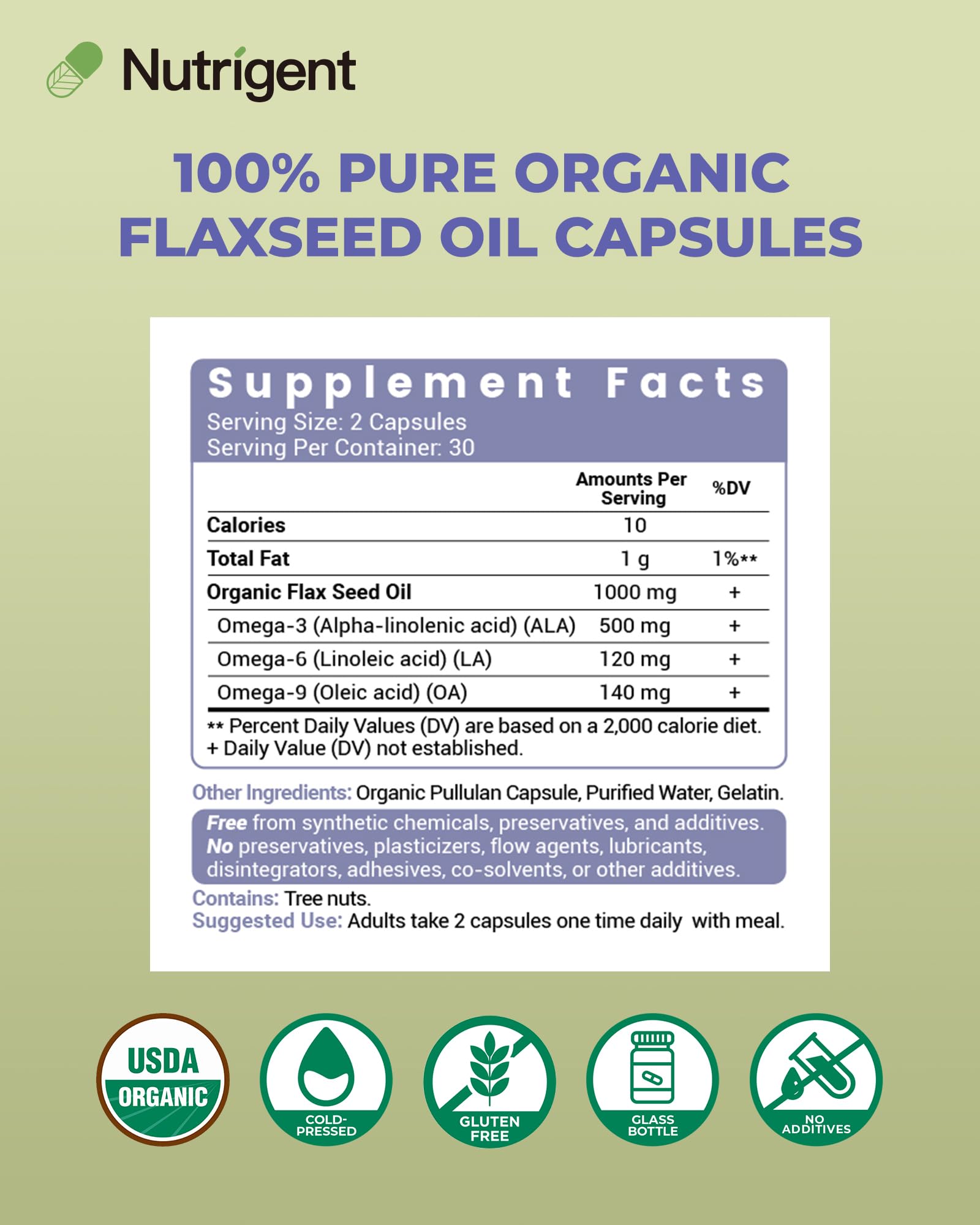 Nutrigent Huile de Lin — capsules faciles à avaler pour une routine quotidienne.