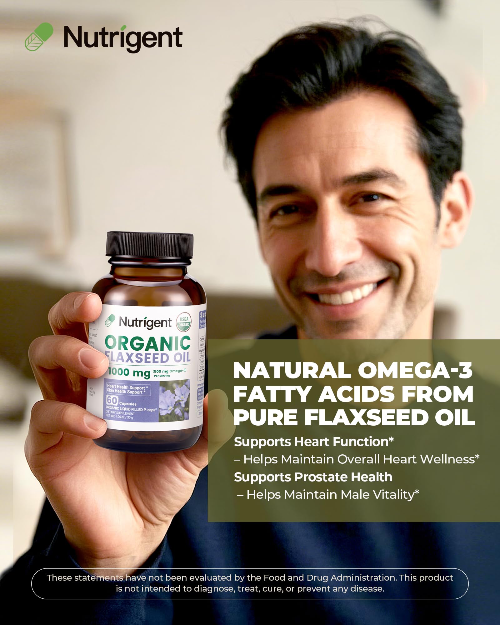 Nutrigent Huile de Lin — emballage certifié biologique et USDA.