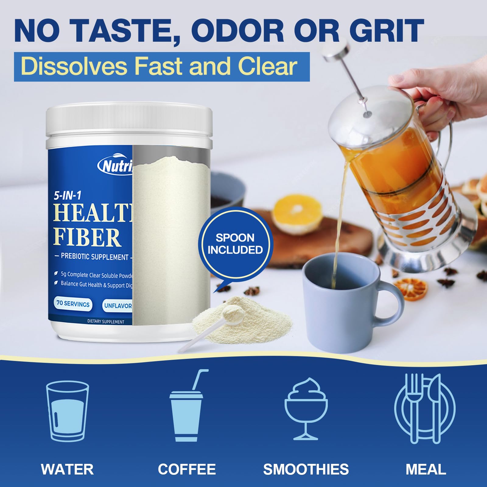NutriGut dosage: dosette incluse pour un apport fibre précis.