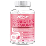 NutriGut Probiotiques Femmes – flacon et gélules, soutien digestif potentiel et équilibre intestinal.